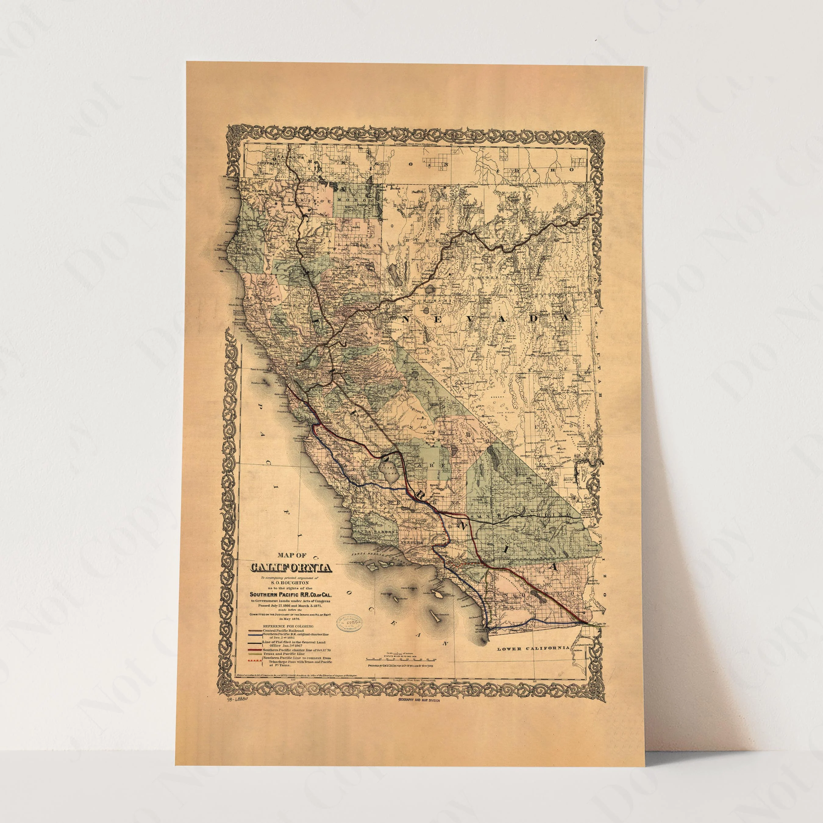 1876 Old Map of California - Southern Pacific Railroad - Image 3