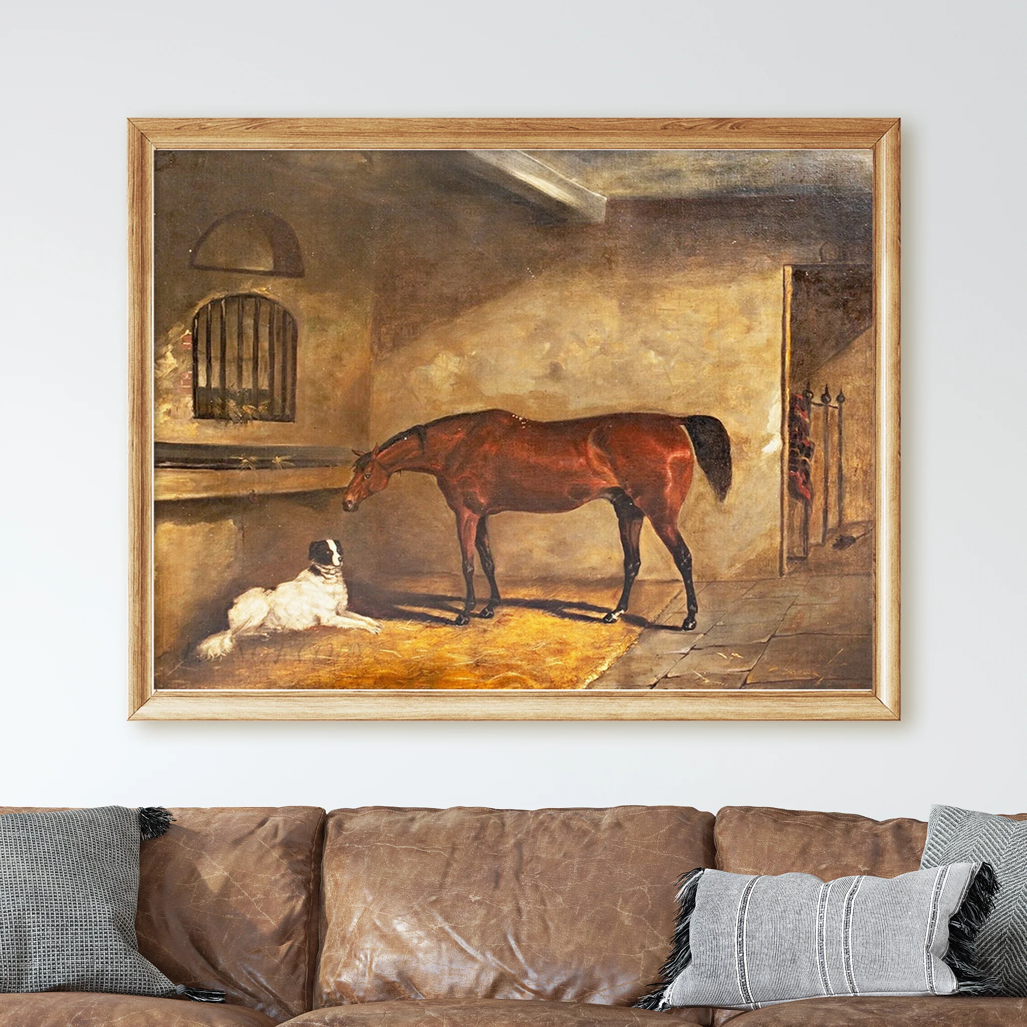 A Bay Horse and a Dog in a Stable by John Ferneley - Image 2