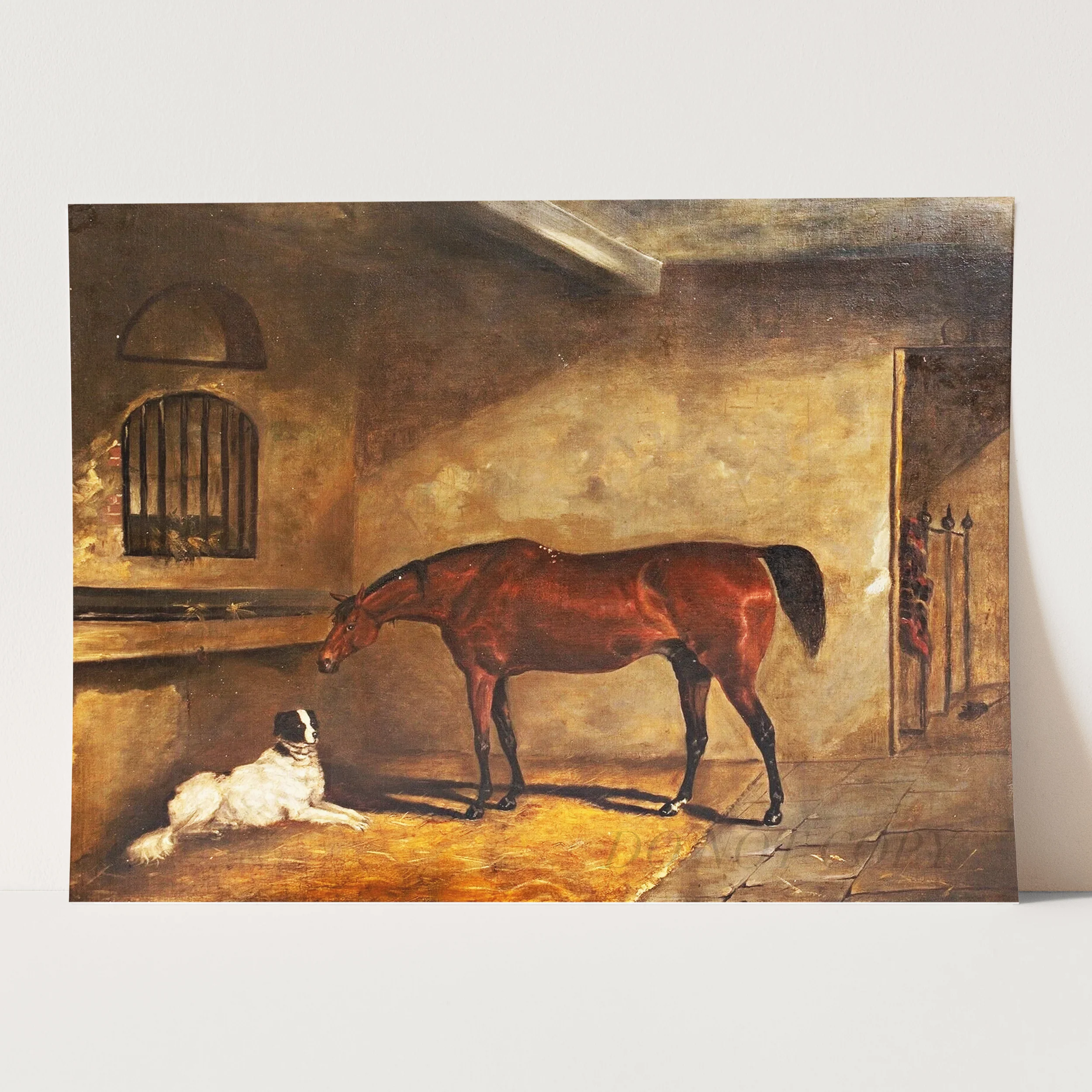 A Bay Horse and a Dog in a Stable by John Ferneley - Image 3
