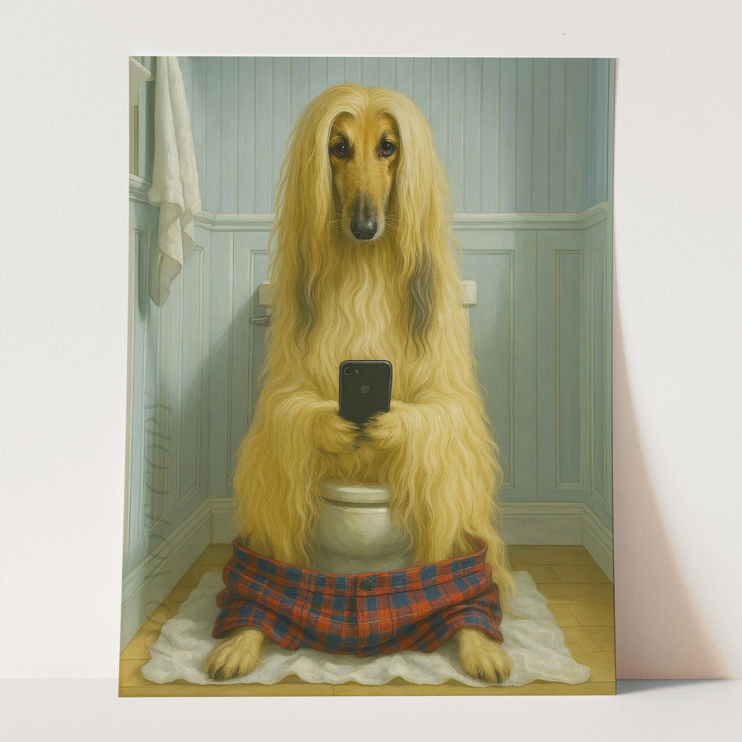 Afghan Hound Dog On The Phone On The Toilet - Image 3