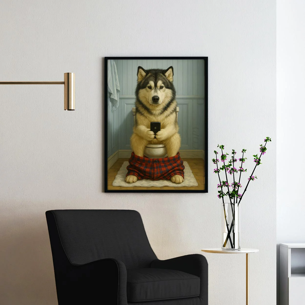 Alaskan Malamute On The Phone On The Toilet - Image 2