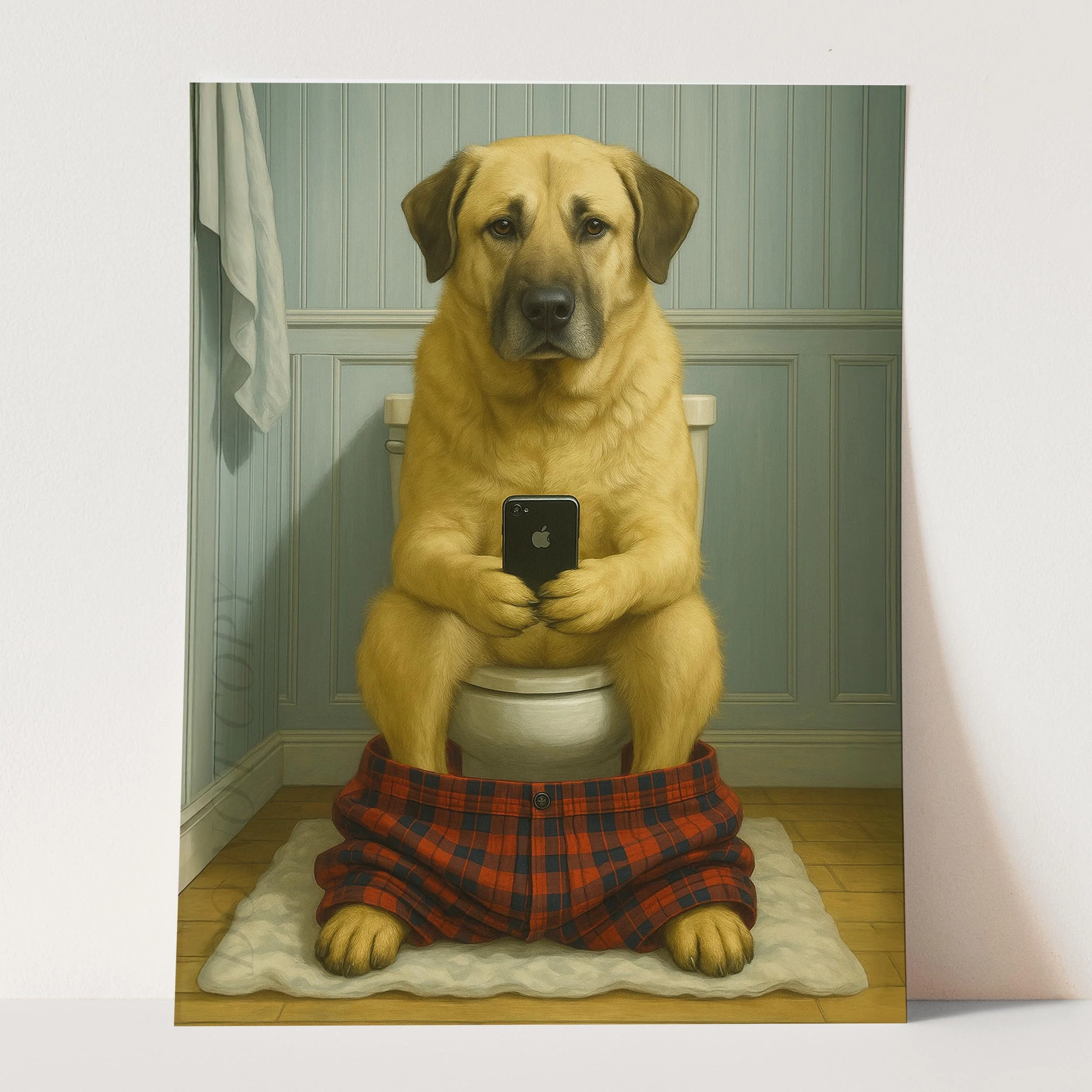 Anatolian Shepherd Dog On The Phone On The Toilet - Image 3