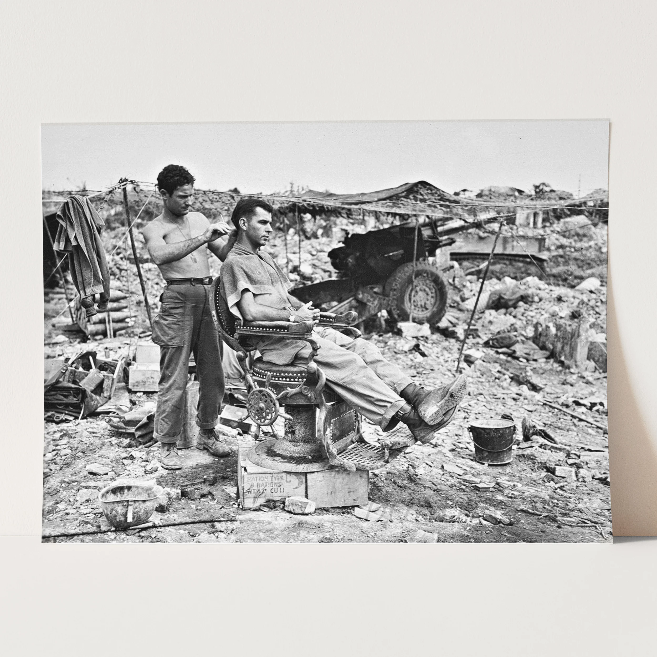 Army Soldier Getting Haircut, World War Two 1945 - Image 3