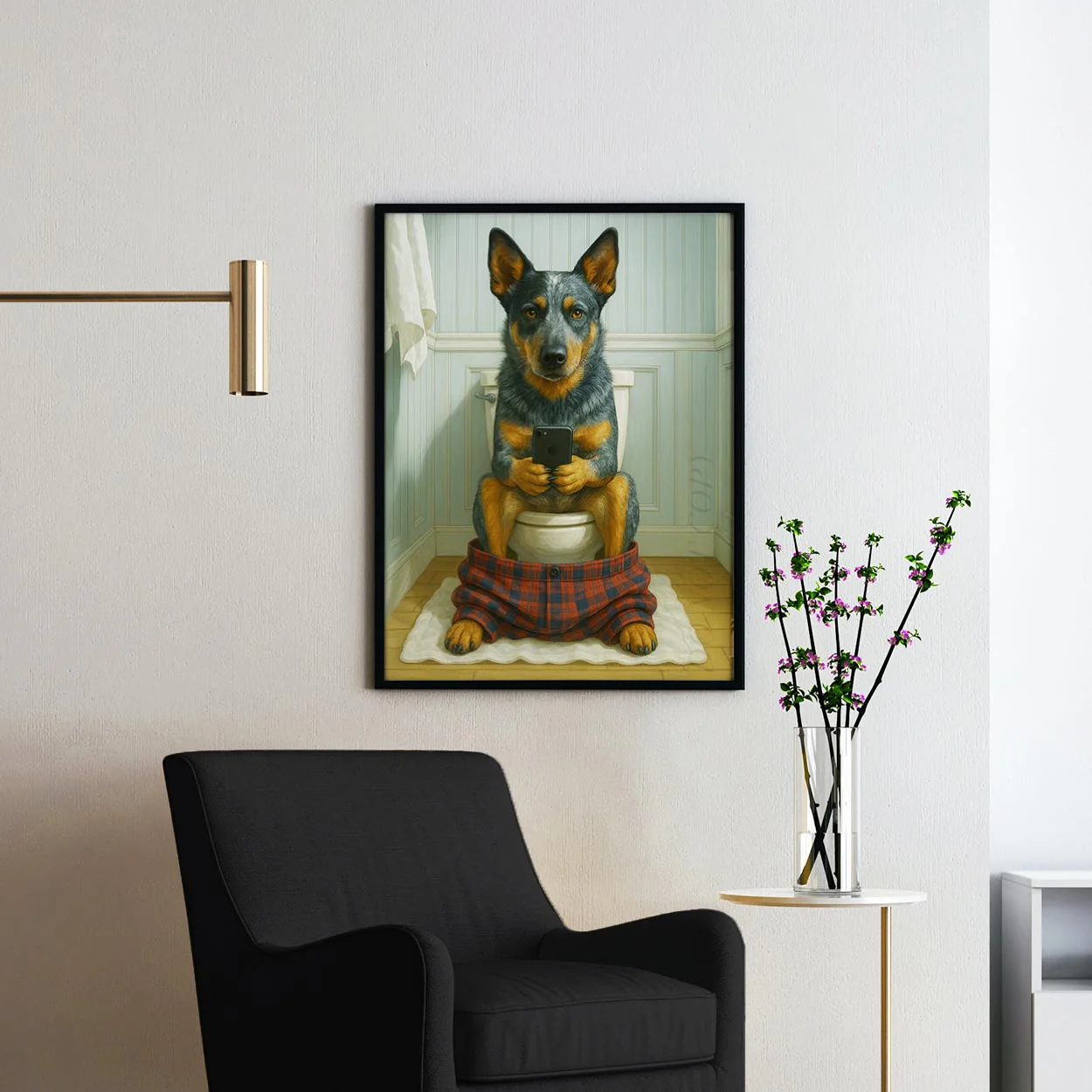 Australian Cattle Dog On The Phone On The Toilet - Image 2