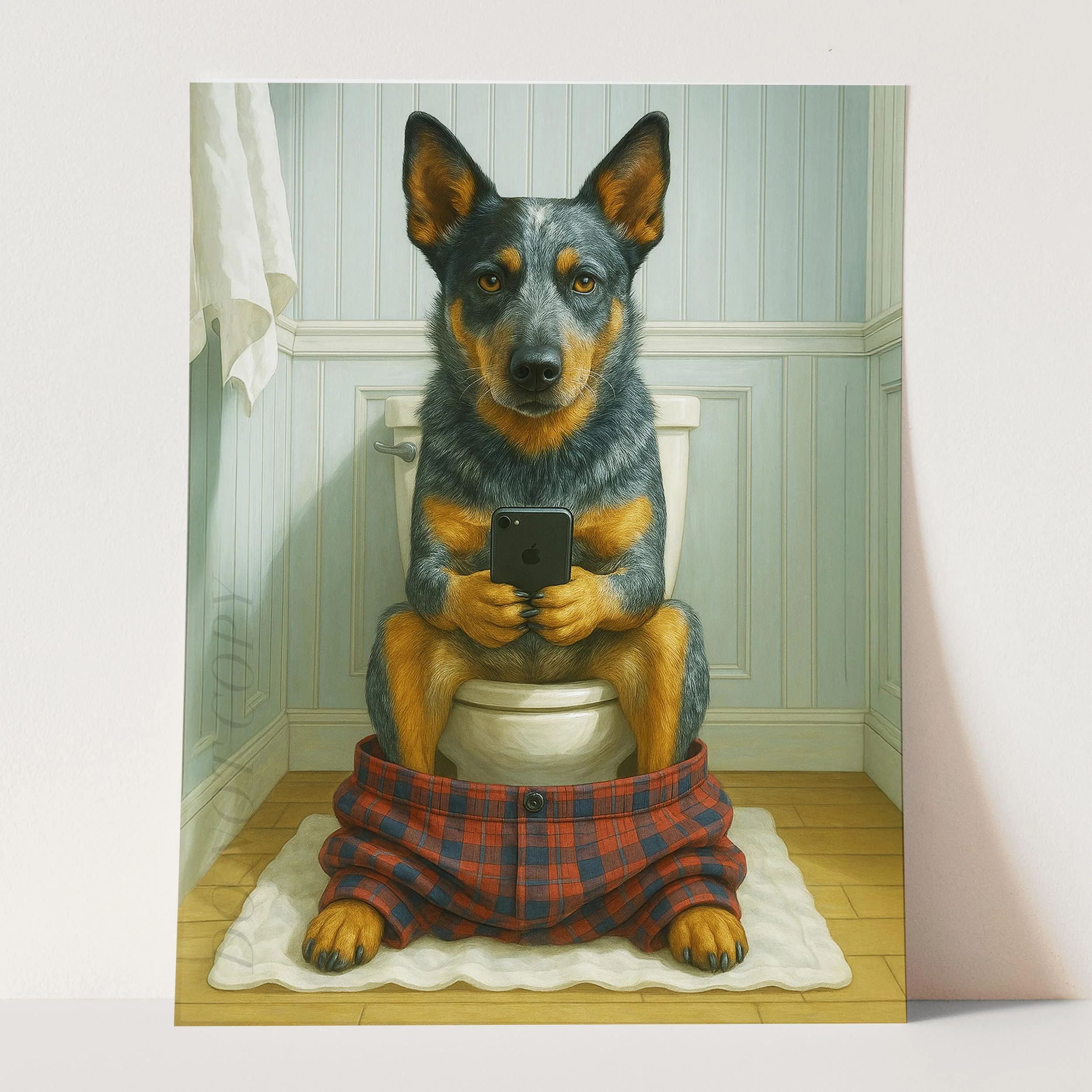 Australian Cattle Dog On The Phone On The Toilet - Image 3