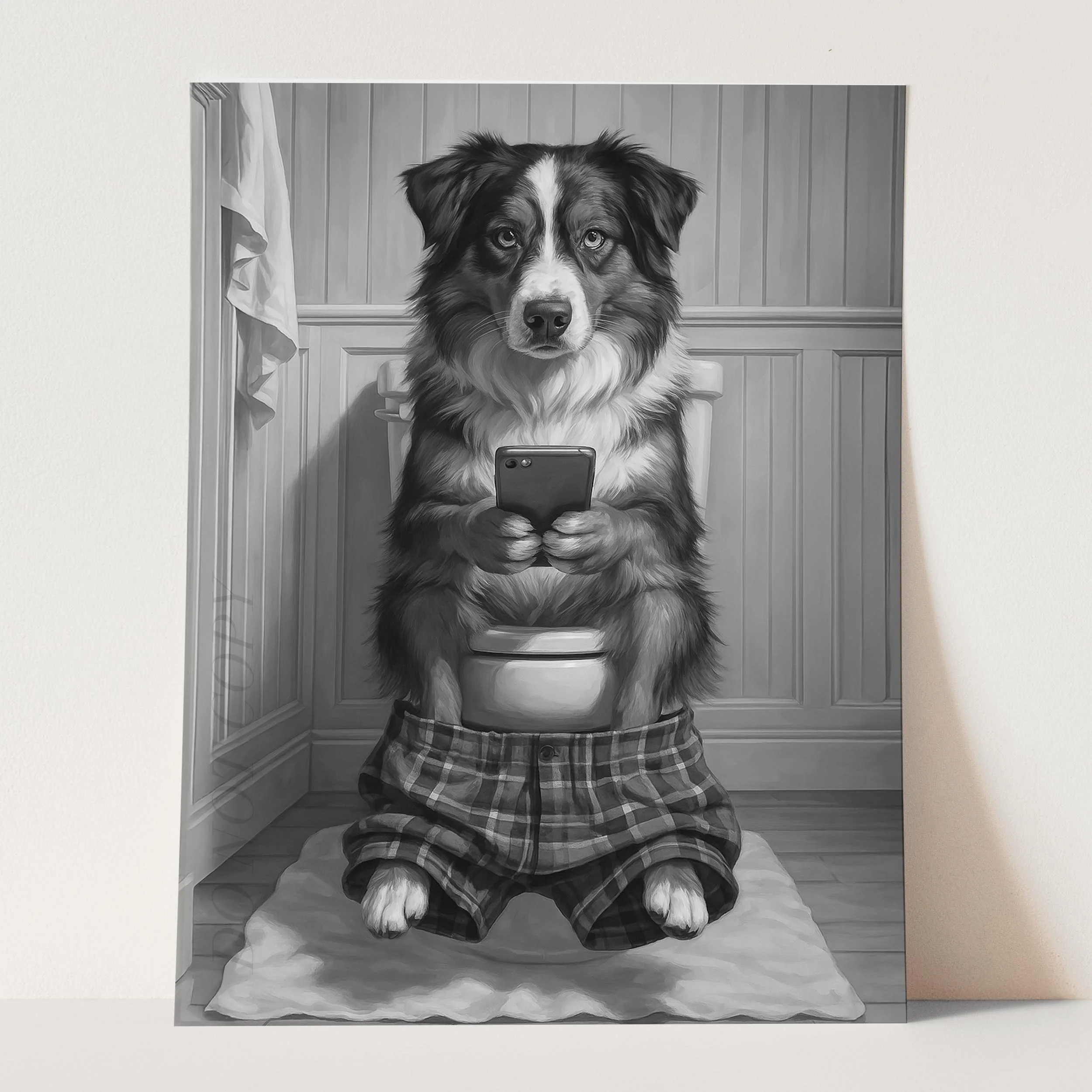 Australian Shepherd Dog On The Phone On The Toilet - Image 3