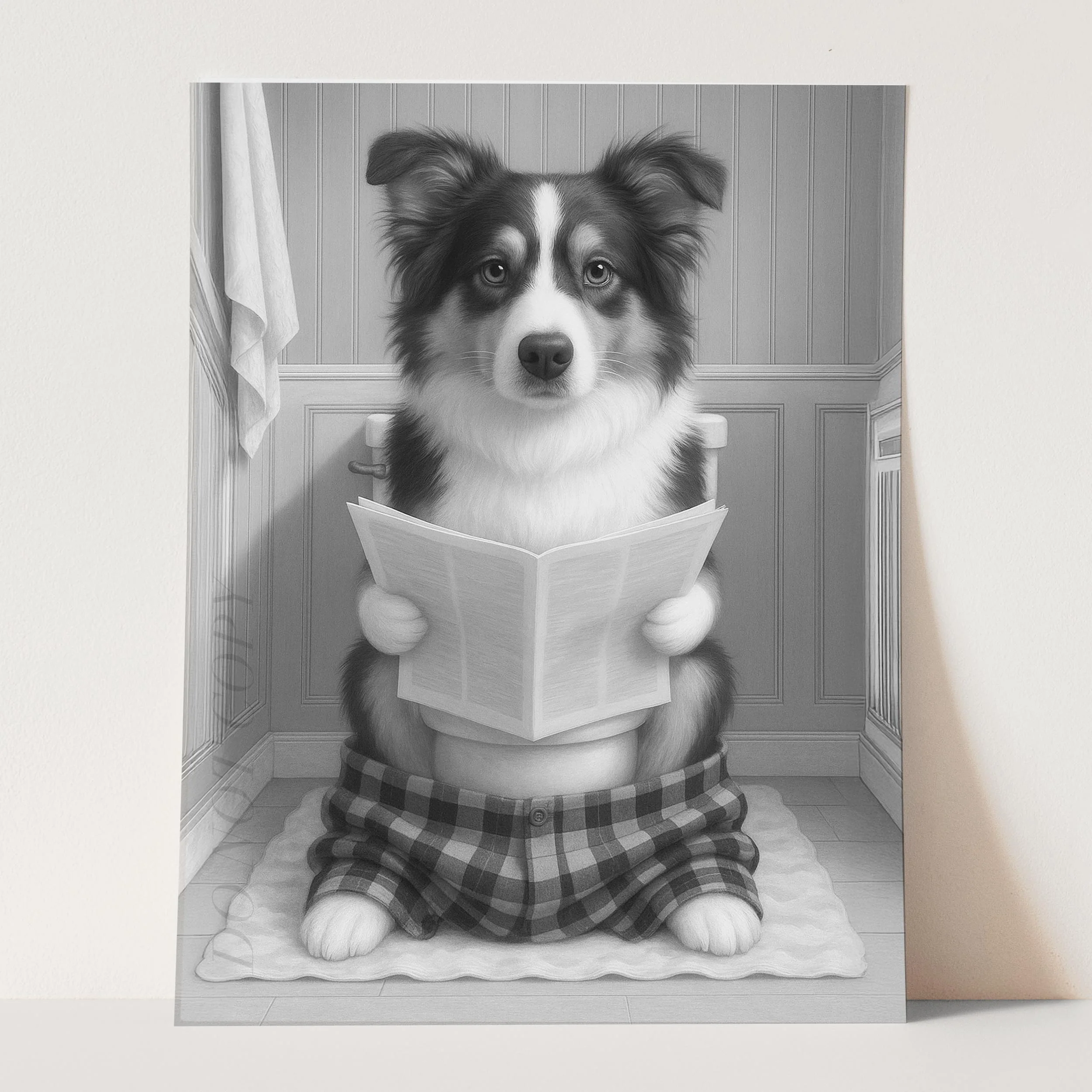 Australian Shepherd Dog On The Phone On The Toilet - Image 3