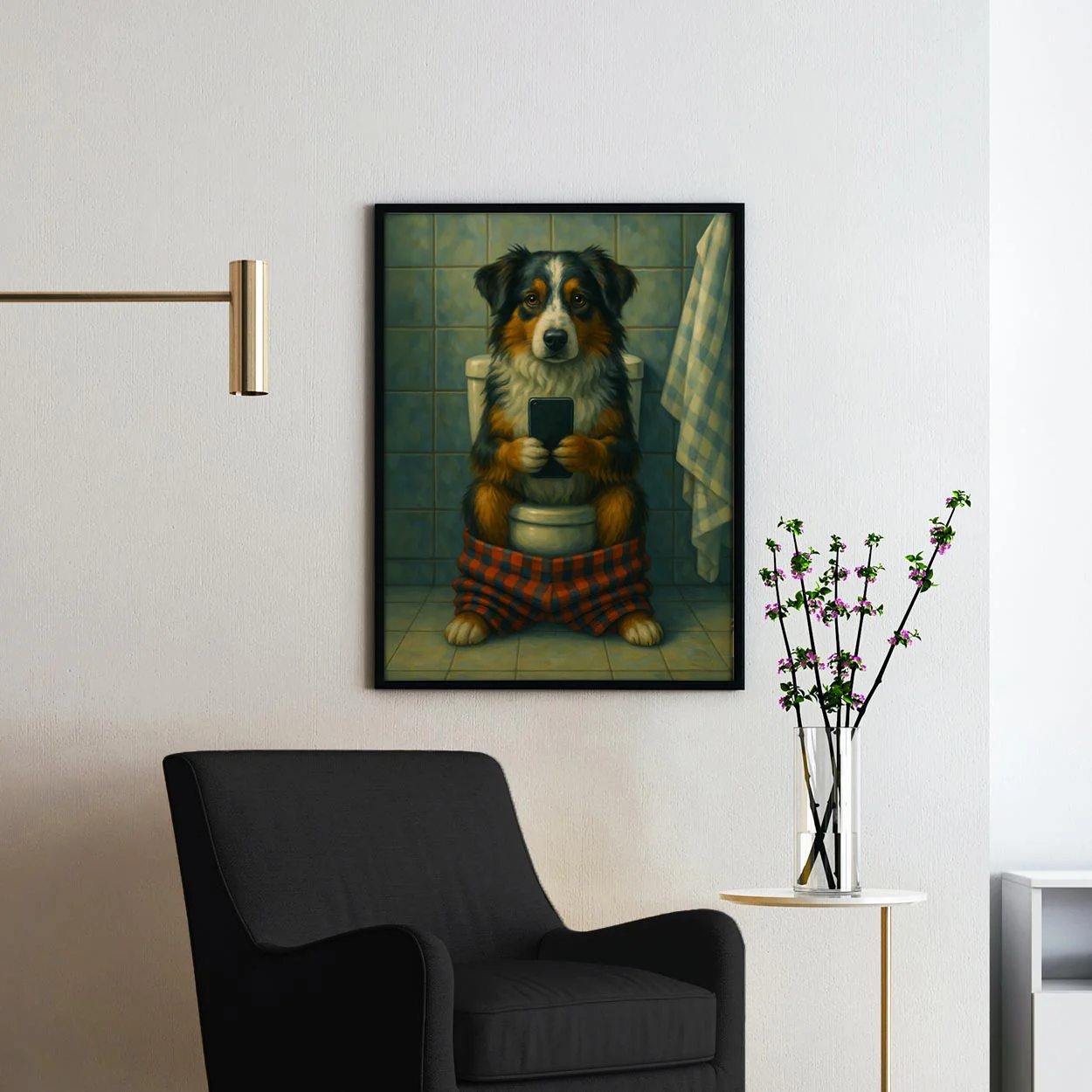 Australian Shepherd Dog On The Phone On The Toilet - Image 2