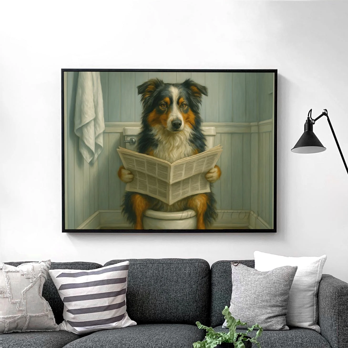 Australian Shepherd Dog On The Toilet Reading The Newspaper - Image 2
