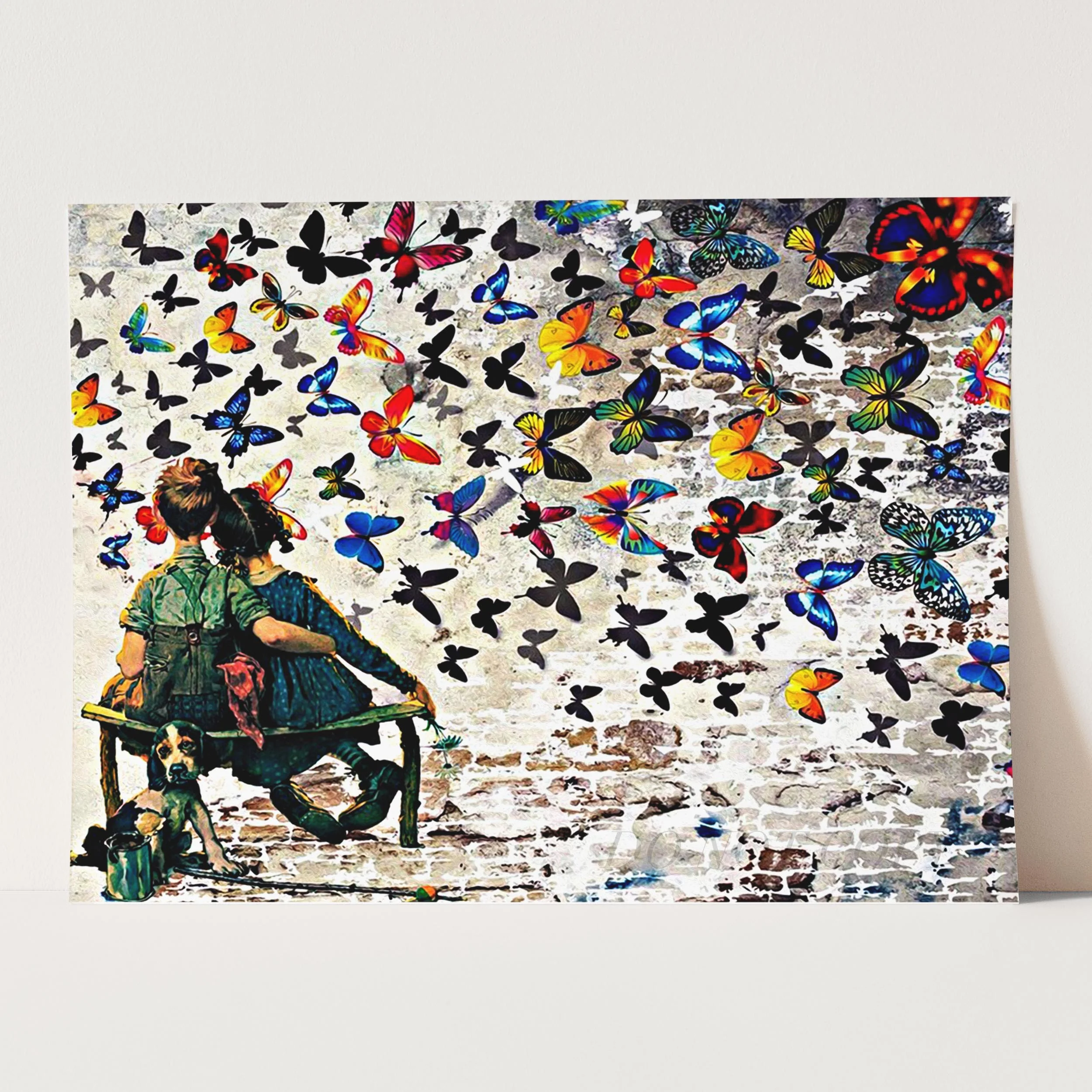 Banksy Butterfly Kids On Bench - Image 3