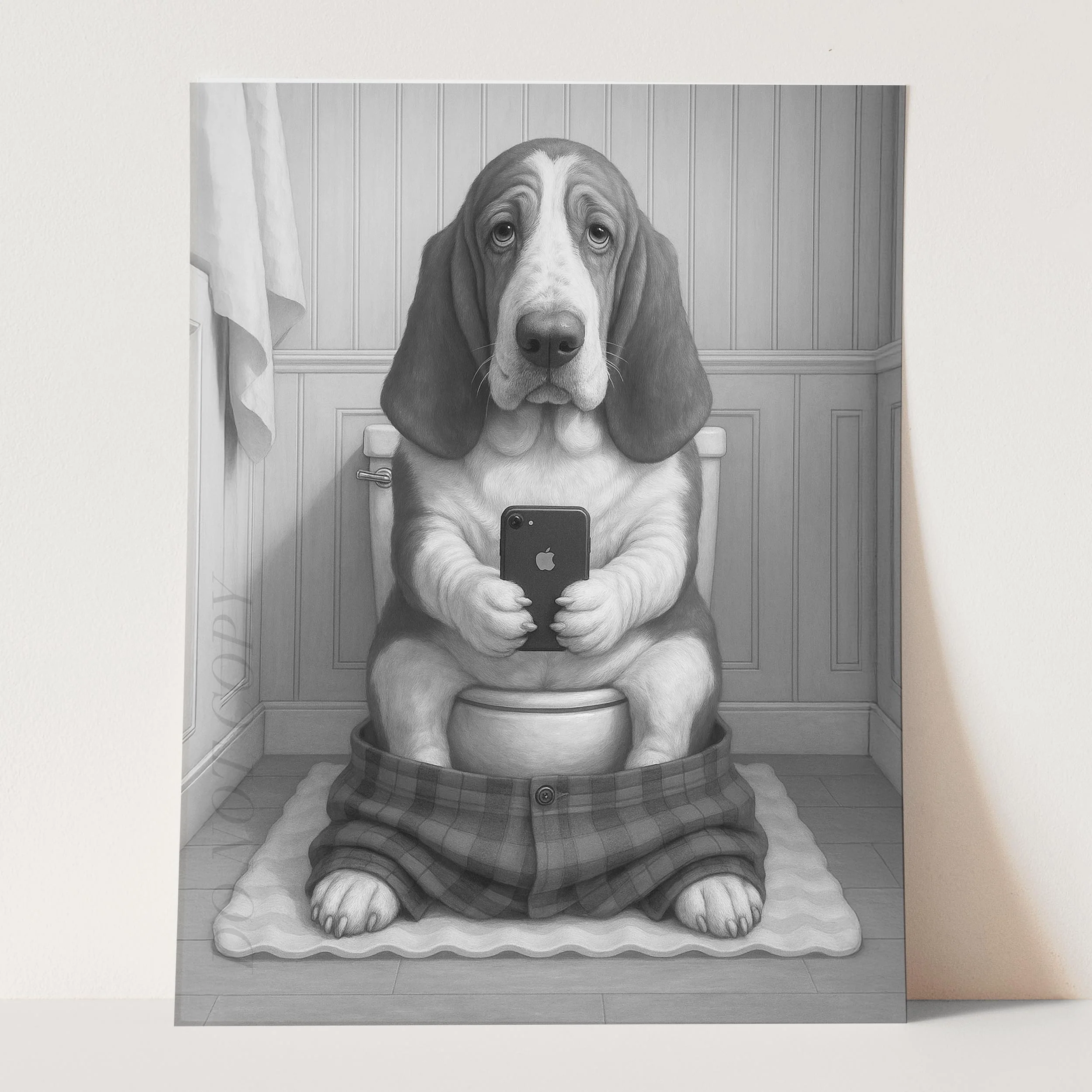 Basset Hound Dog On The Phone On The Toilet - Image 3