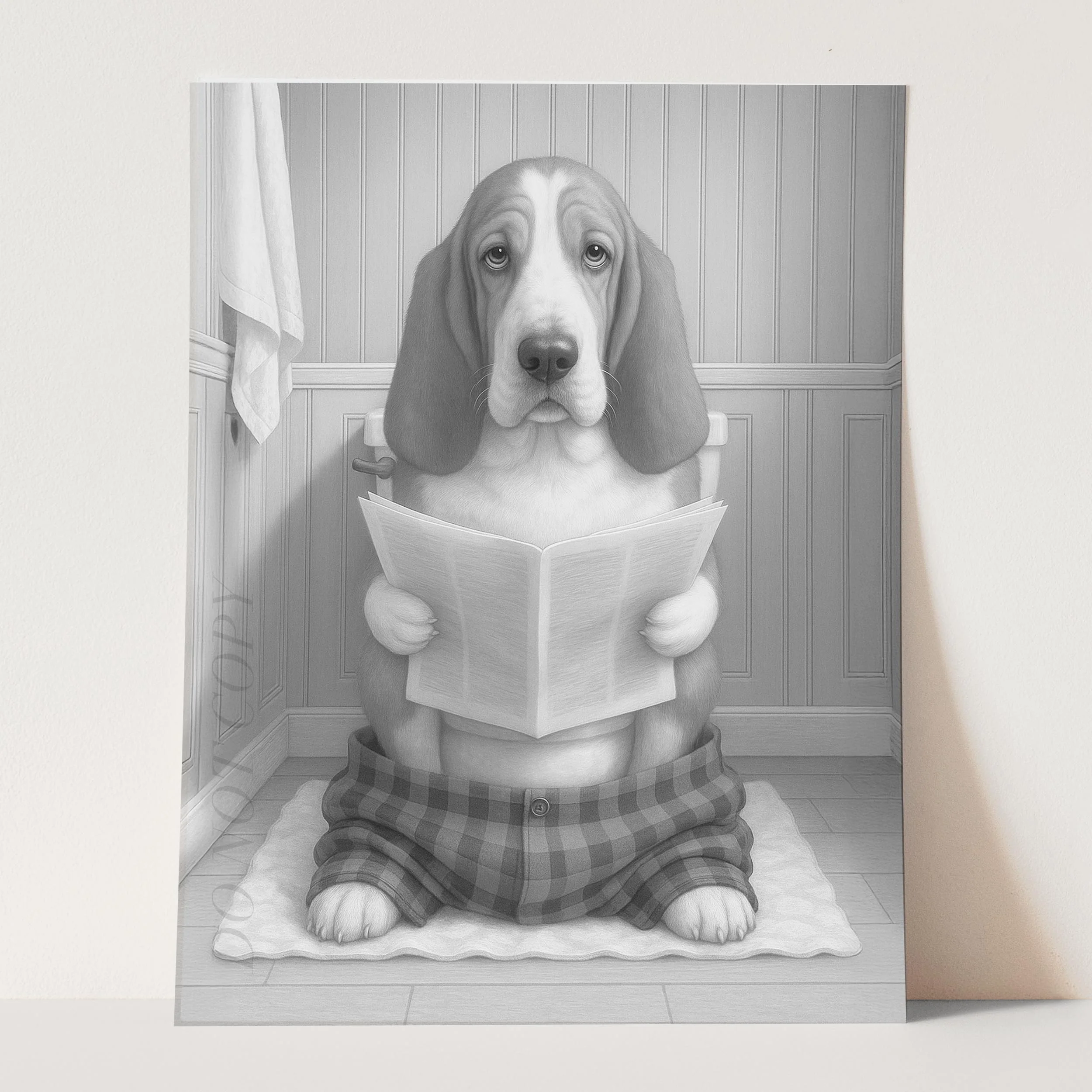 Basset Hound Dog Reading The Newspaper On The Toilet - Image 3