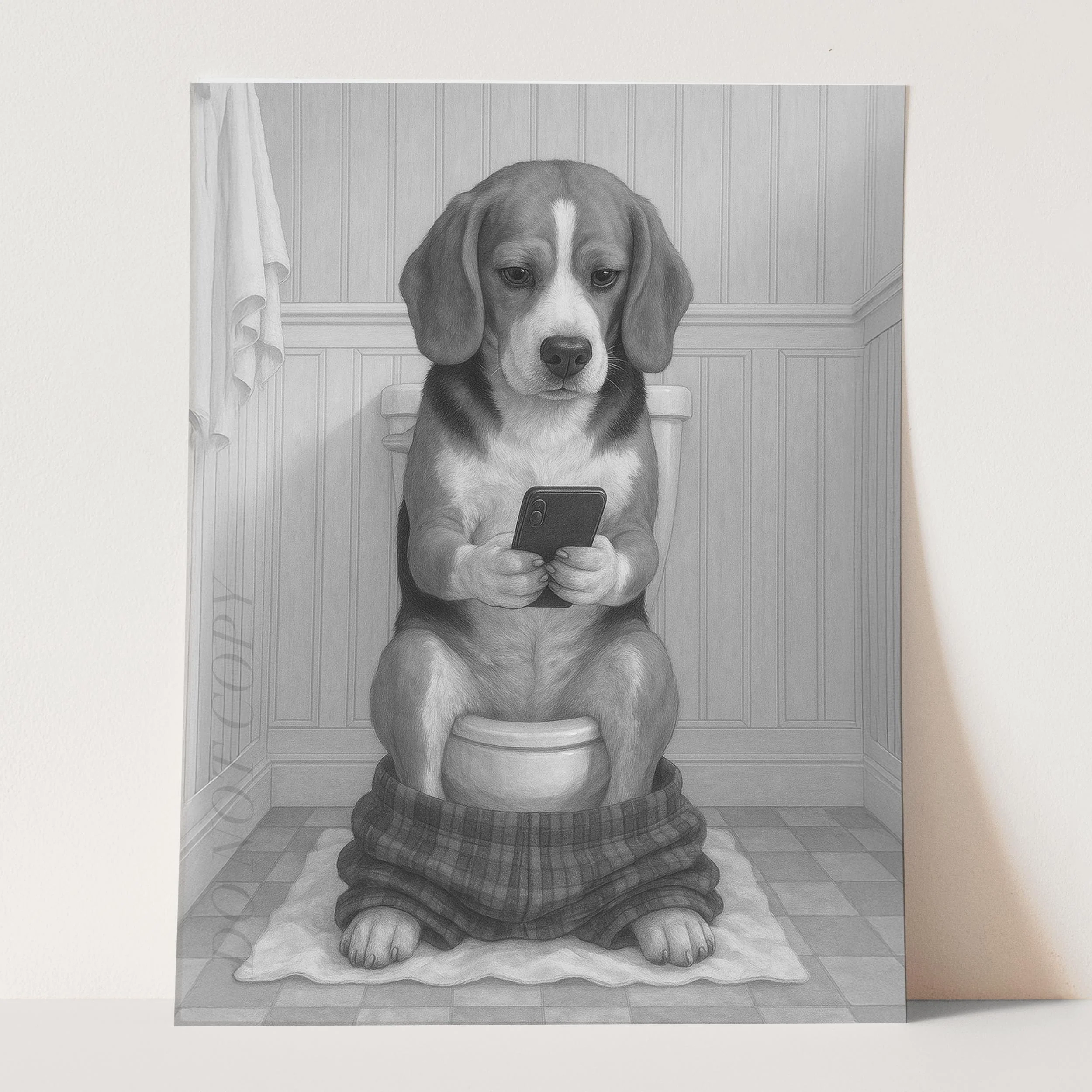 Beagle Dog On The Phone On The Toilet - Image 3