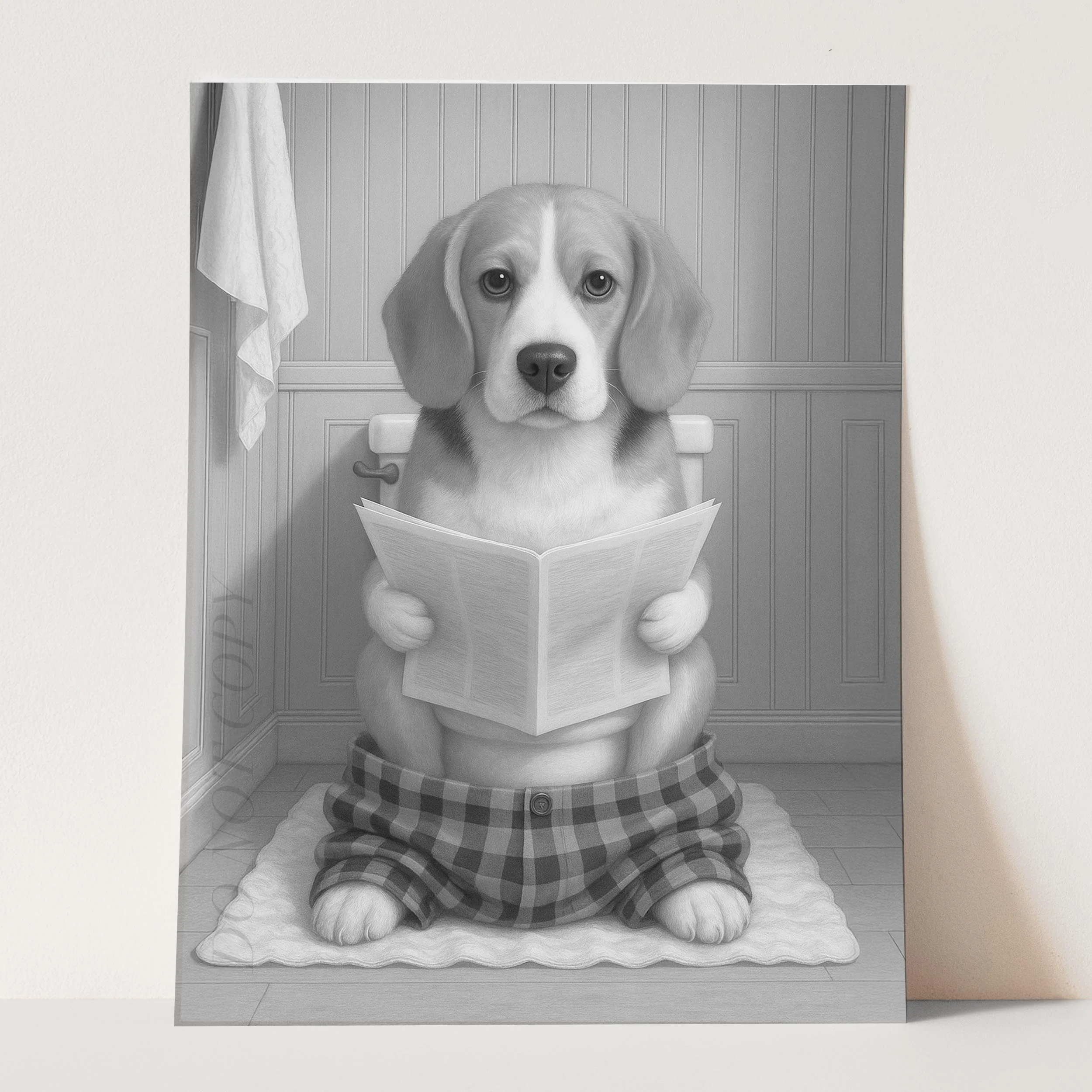 Beagle Dog Reading The Newspaper On The Toilet - Image 3
