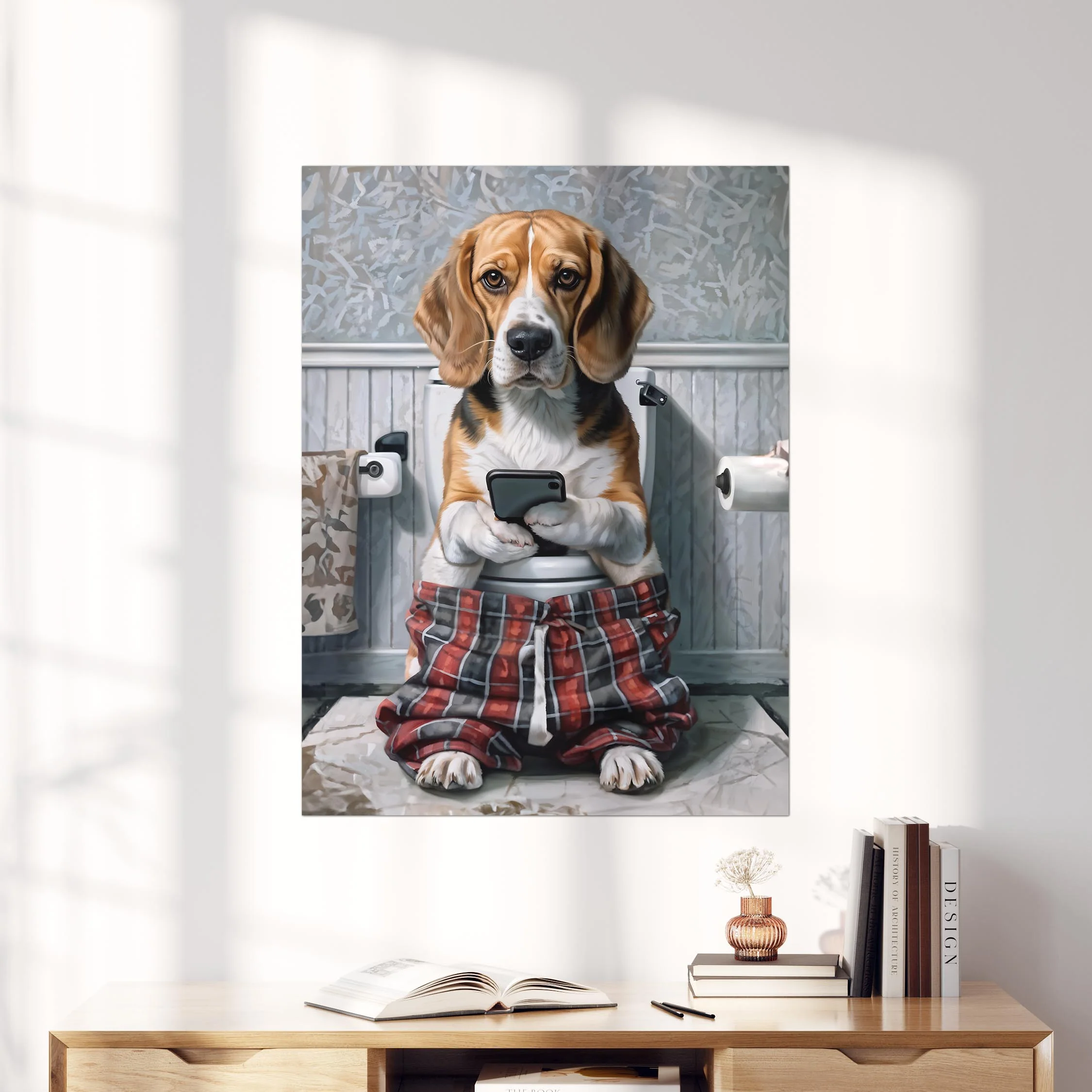 Beagle on Phone on the Toilet - Image 4