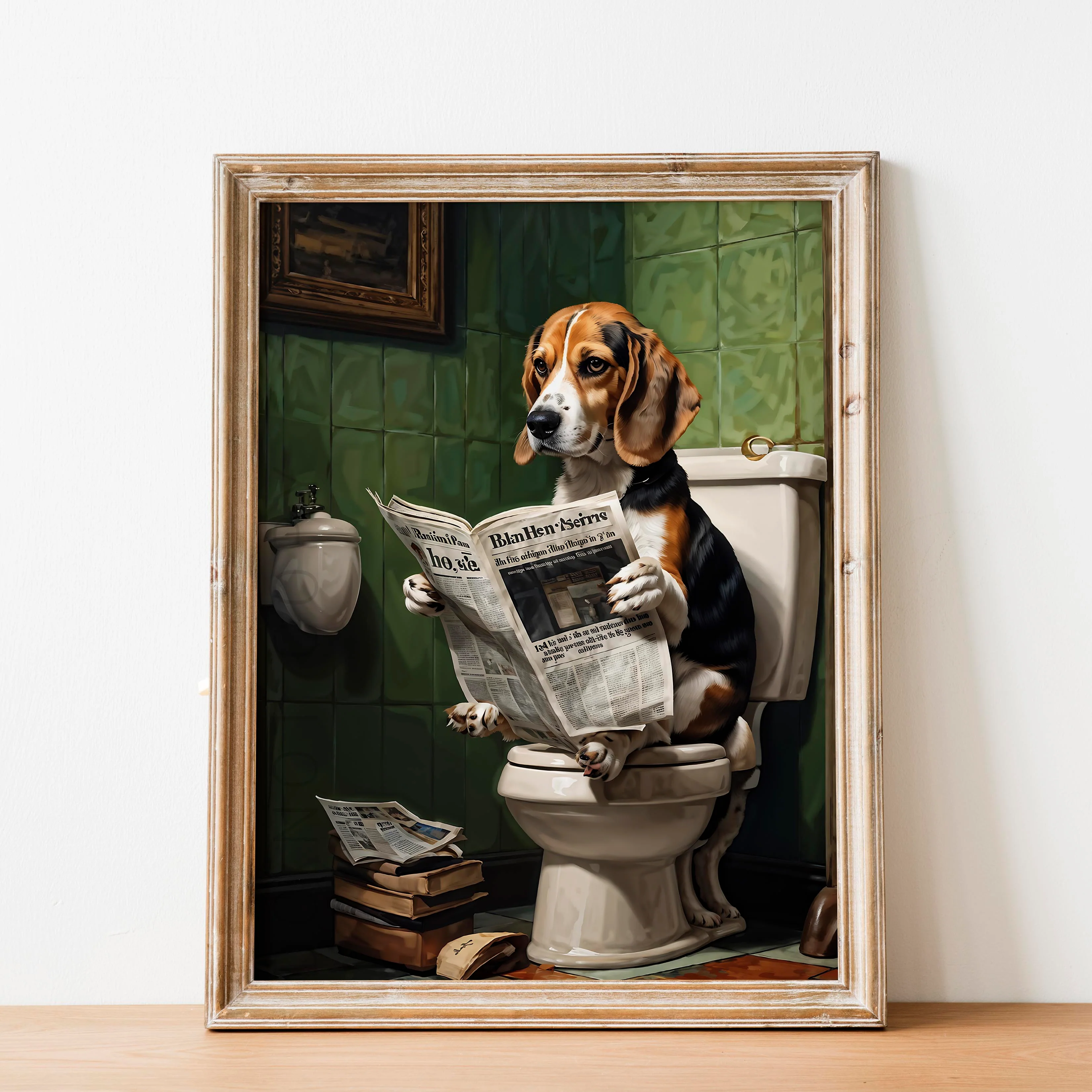 Beagle Reading A Newspaper On The Toilet - Image 2