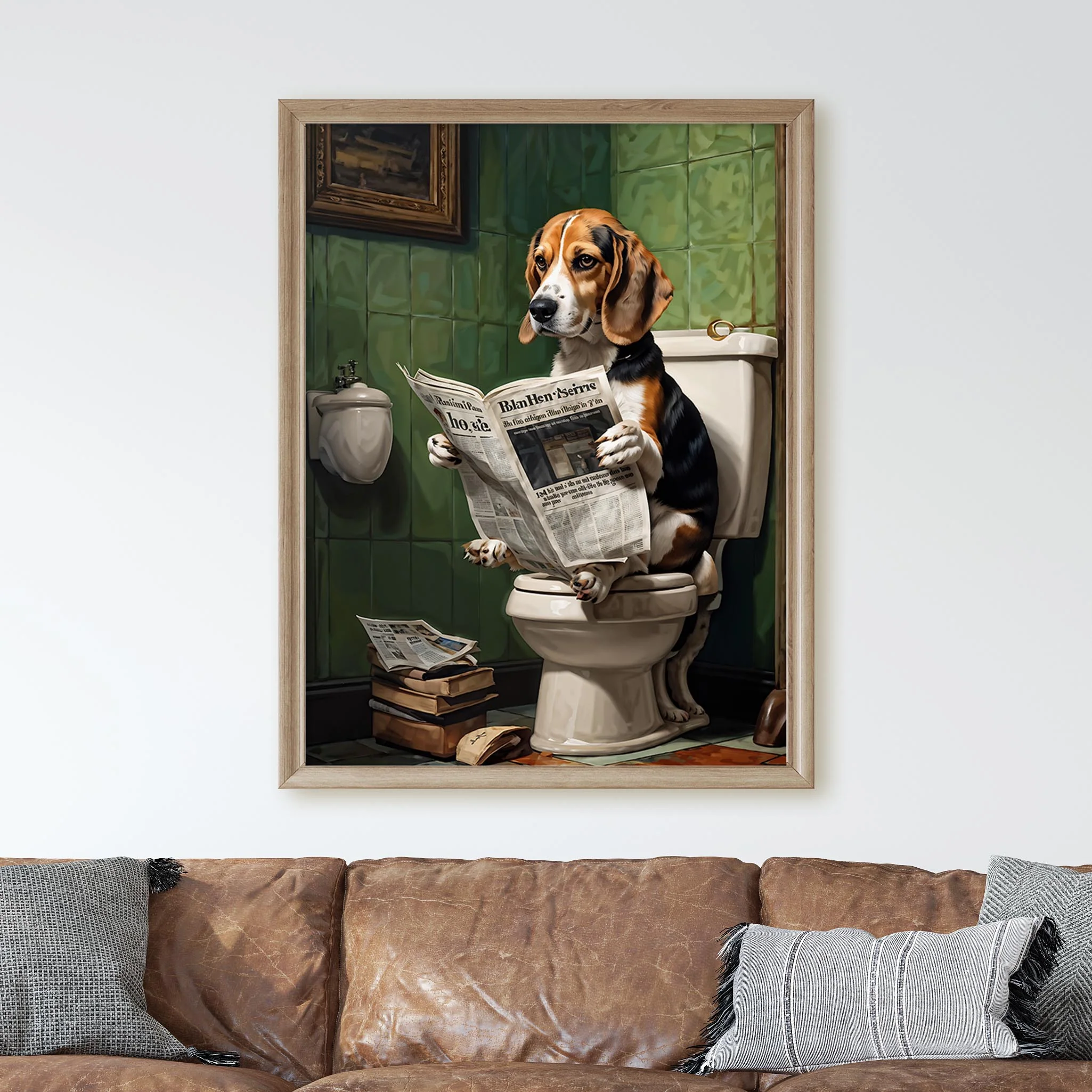 Beagle Reading A Newspaper On The Toilet - Image 3