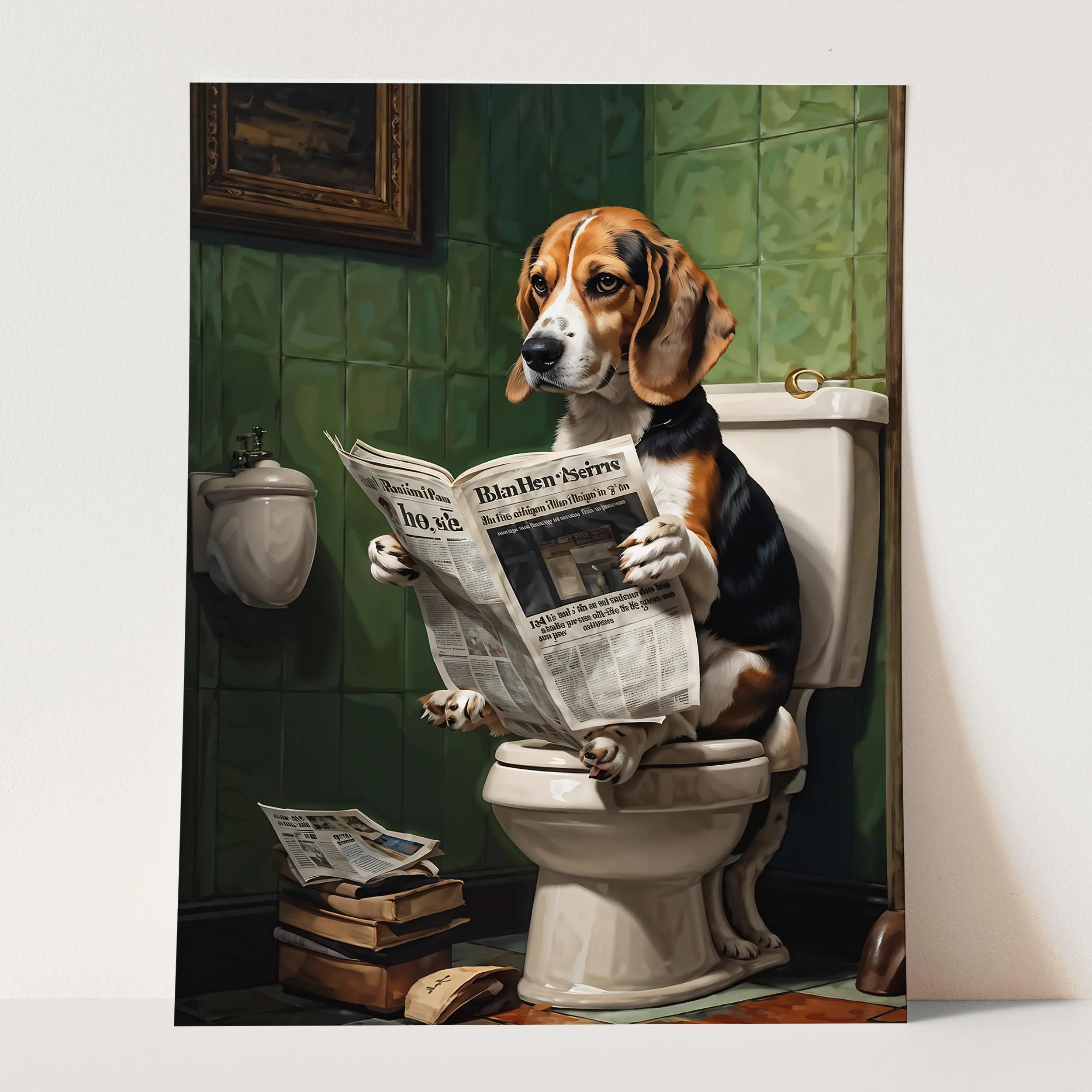 Beagle Reading A Newspaper On The Toilet - Image 5