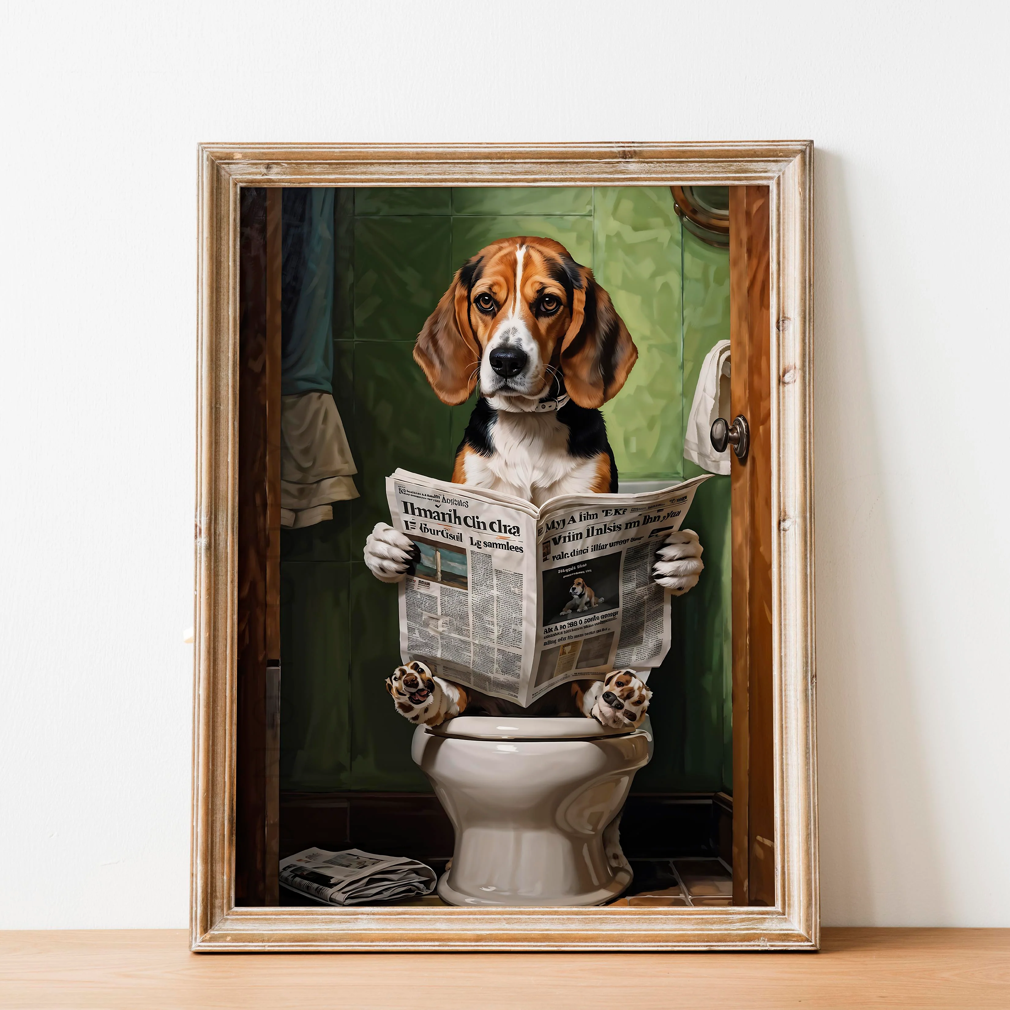 Beagle Reading the Newspaper On The Toilet - Image 2