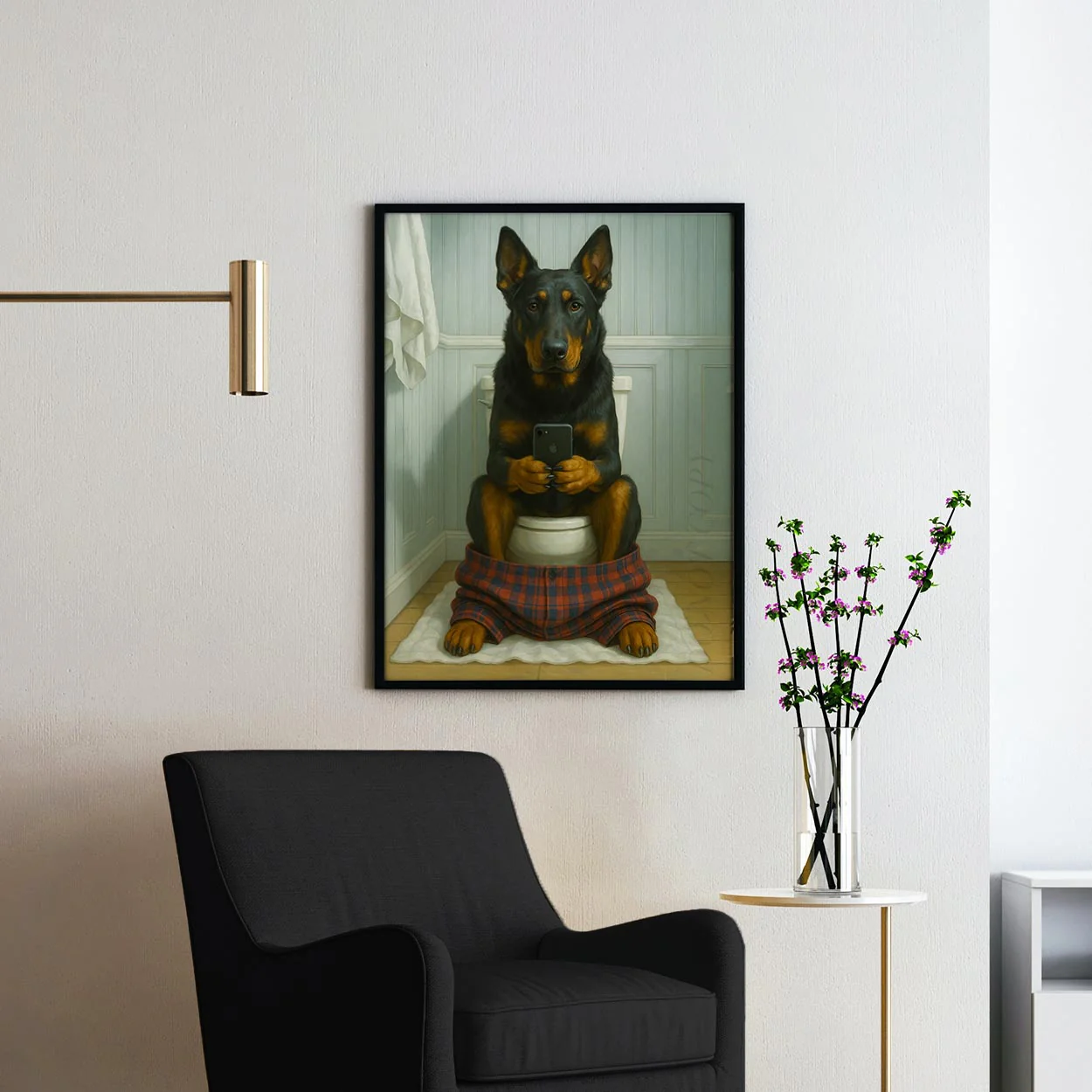 Beauceron Dog On The Phone On The Toilet - Image 2