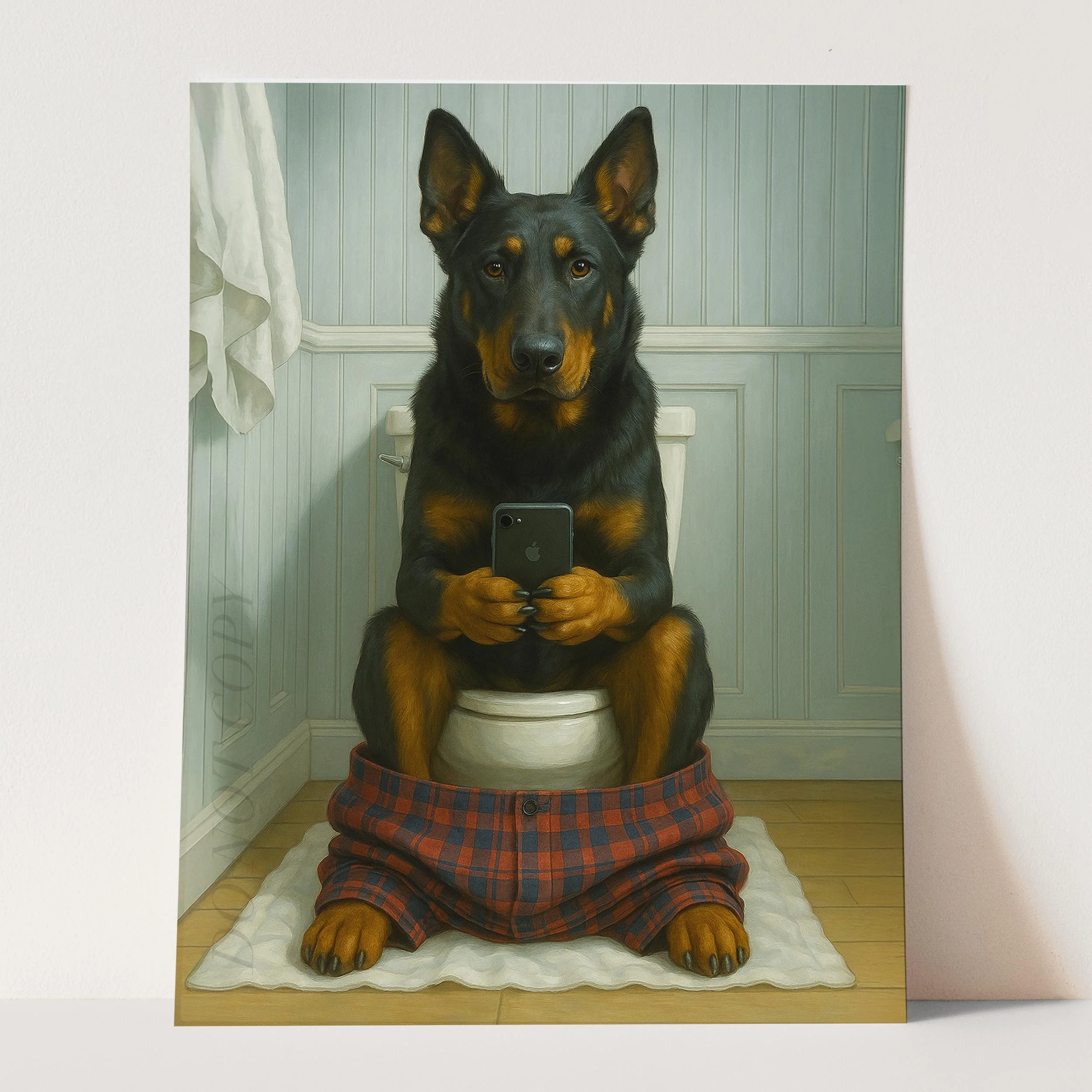 Beauceron Dog On The Phone On The Toilet - Image 3