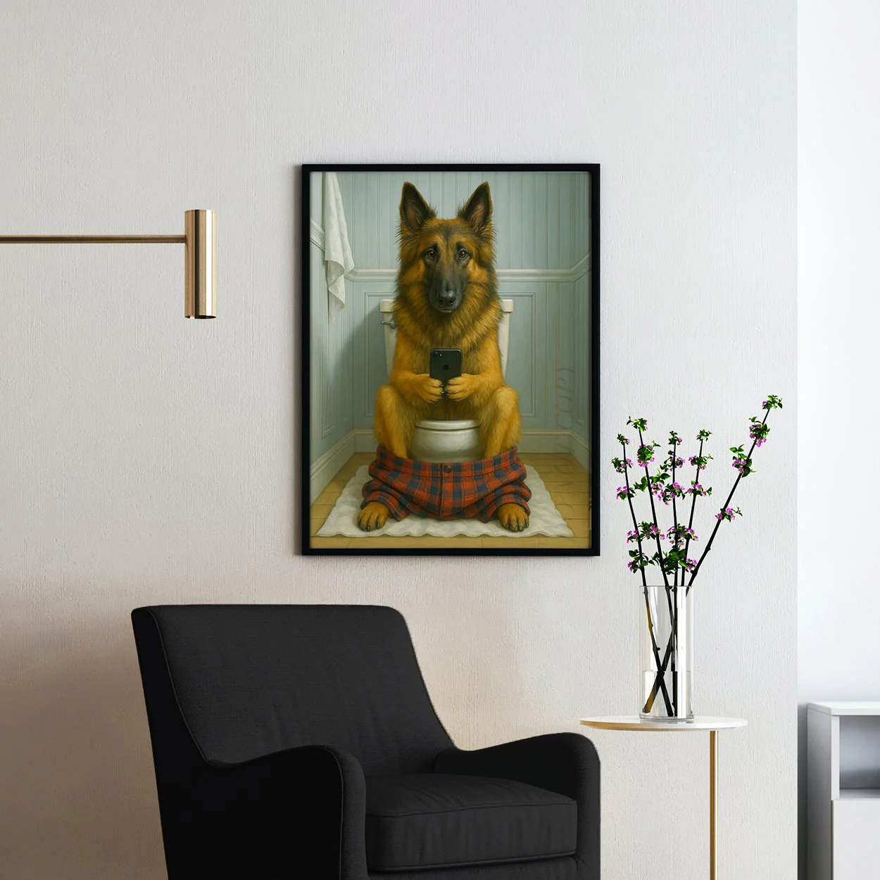 Belgian Tervuren Dog On The Phone On The Toilet - Image 2