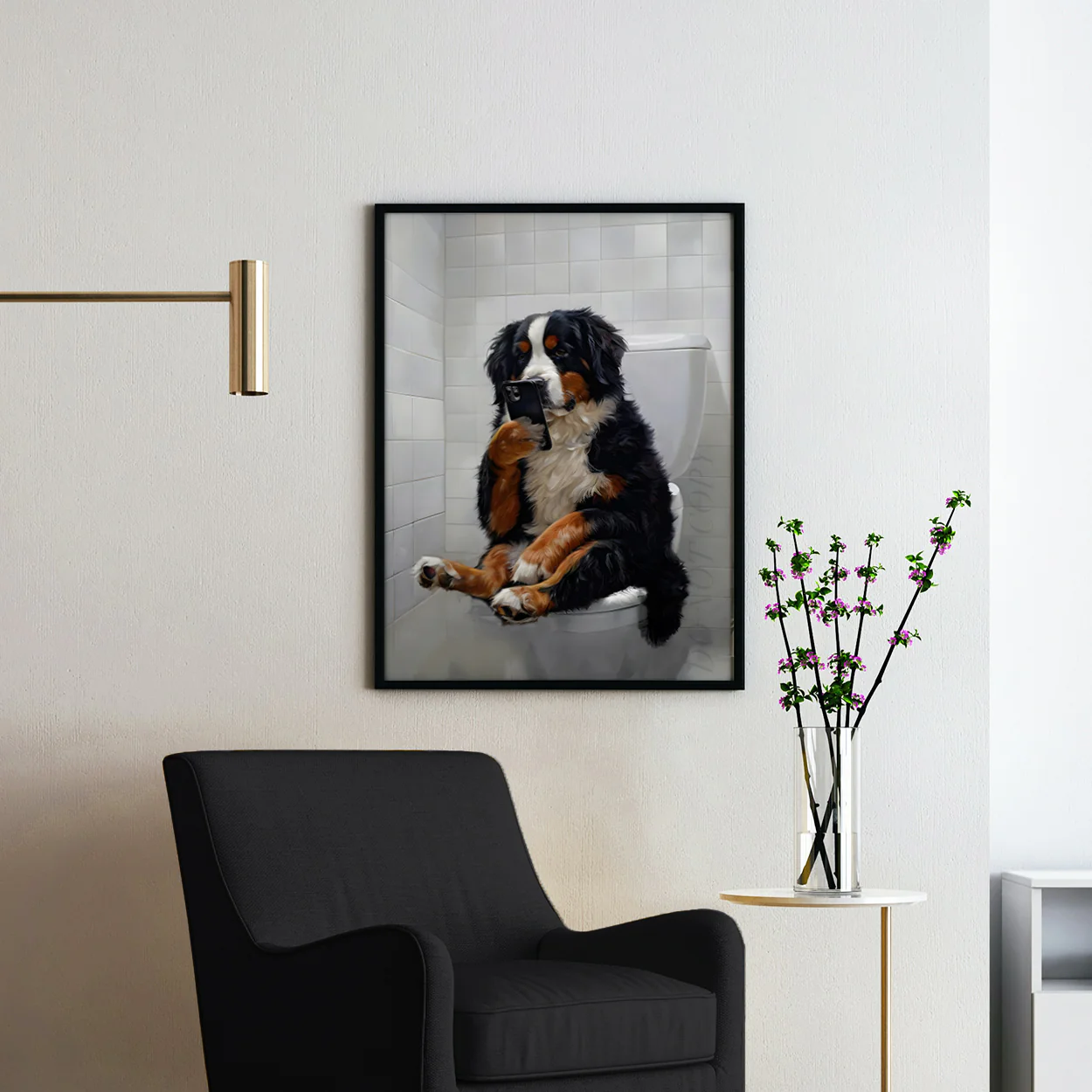 Bernese Mountain Dog On The Phone On The Toilet - Image 2