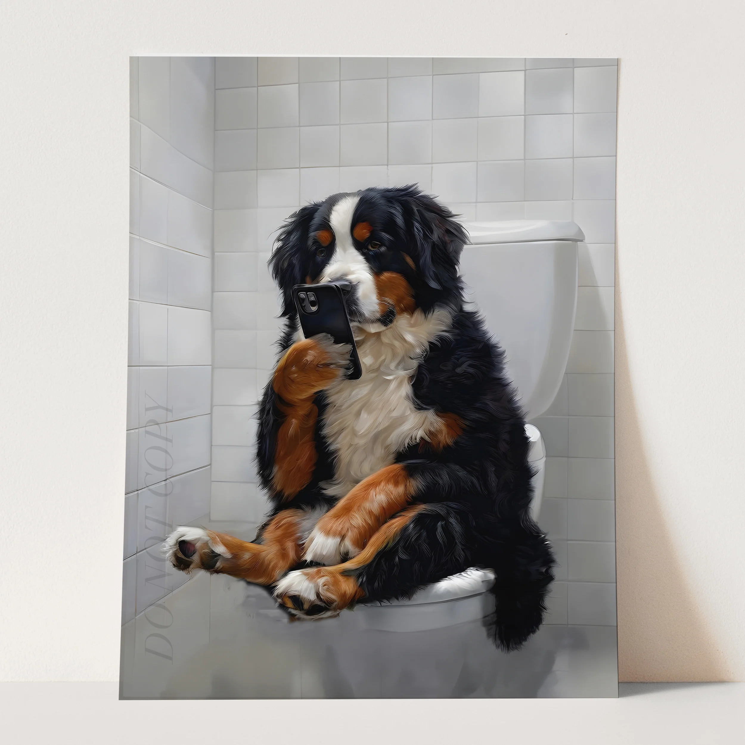 Bernese Mountain Dog On The Phone On The Toilet - Image 3