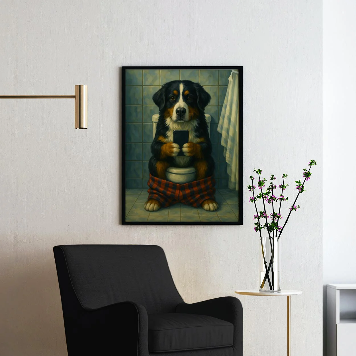 Bernese Mountain Dog On The Phone On The Toilet II - Image 2