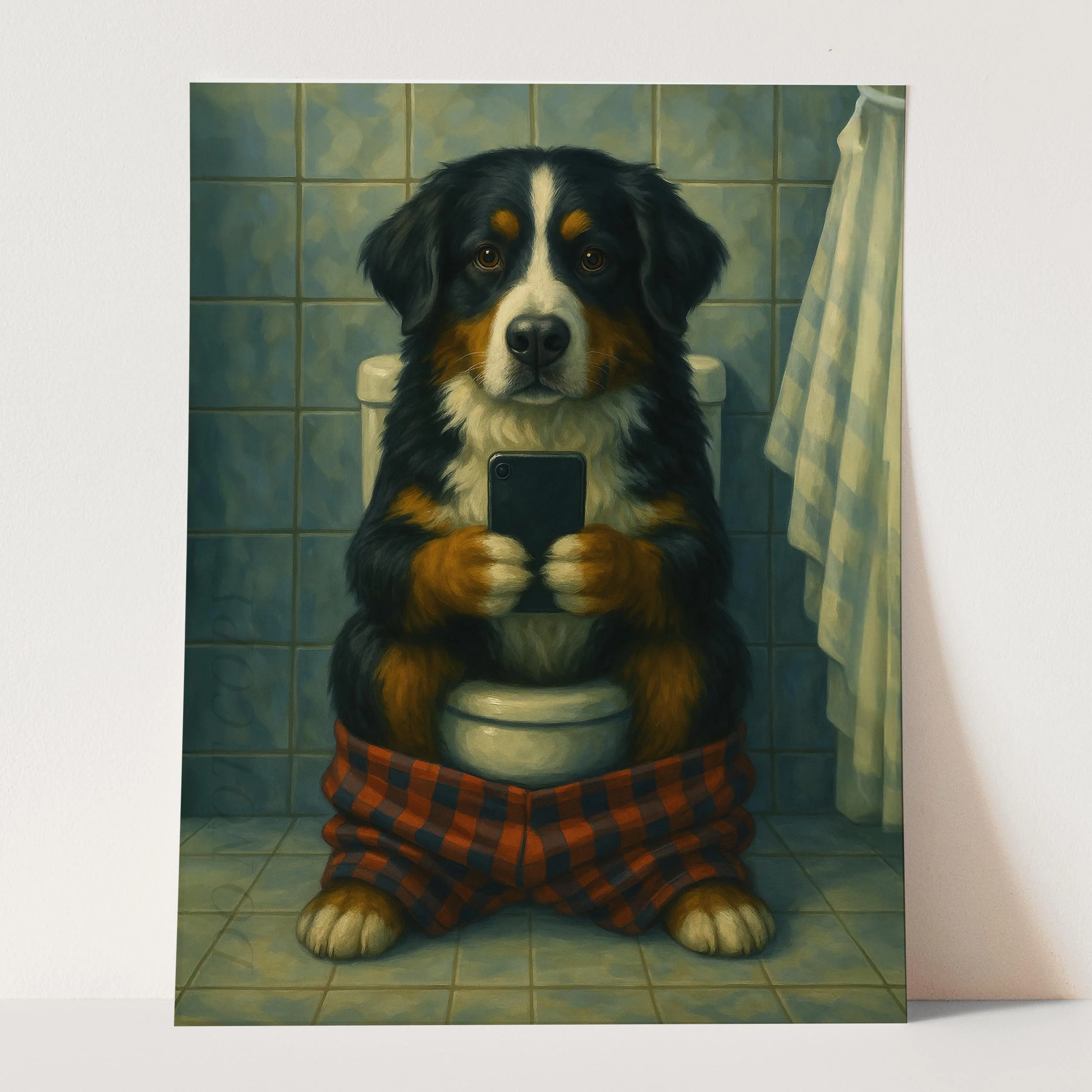 Bernese Mountain Dog On The Phone On The Toilet II - Image 3