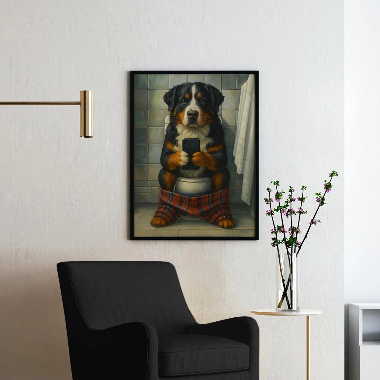 Bernese Mountain Dog On The Toilet On The Phone - Image 2