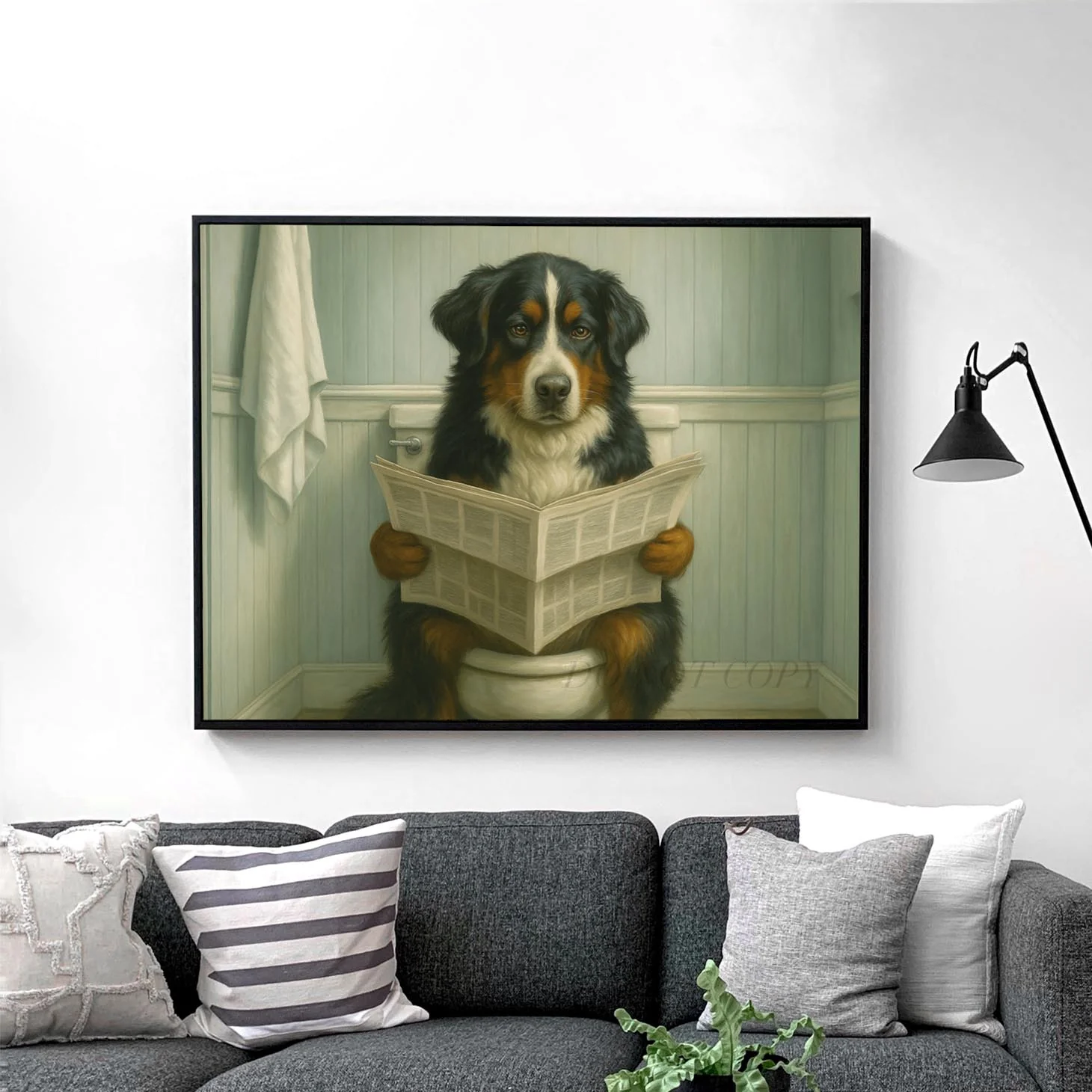 Bernese Mountain Dog Reading The Newspaper On The Toilet - Image 2