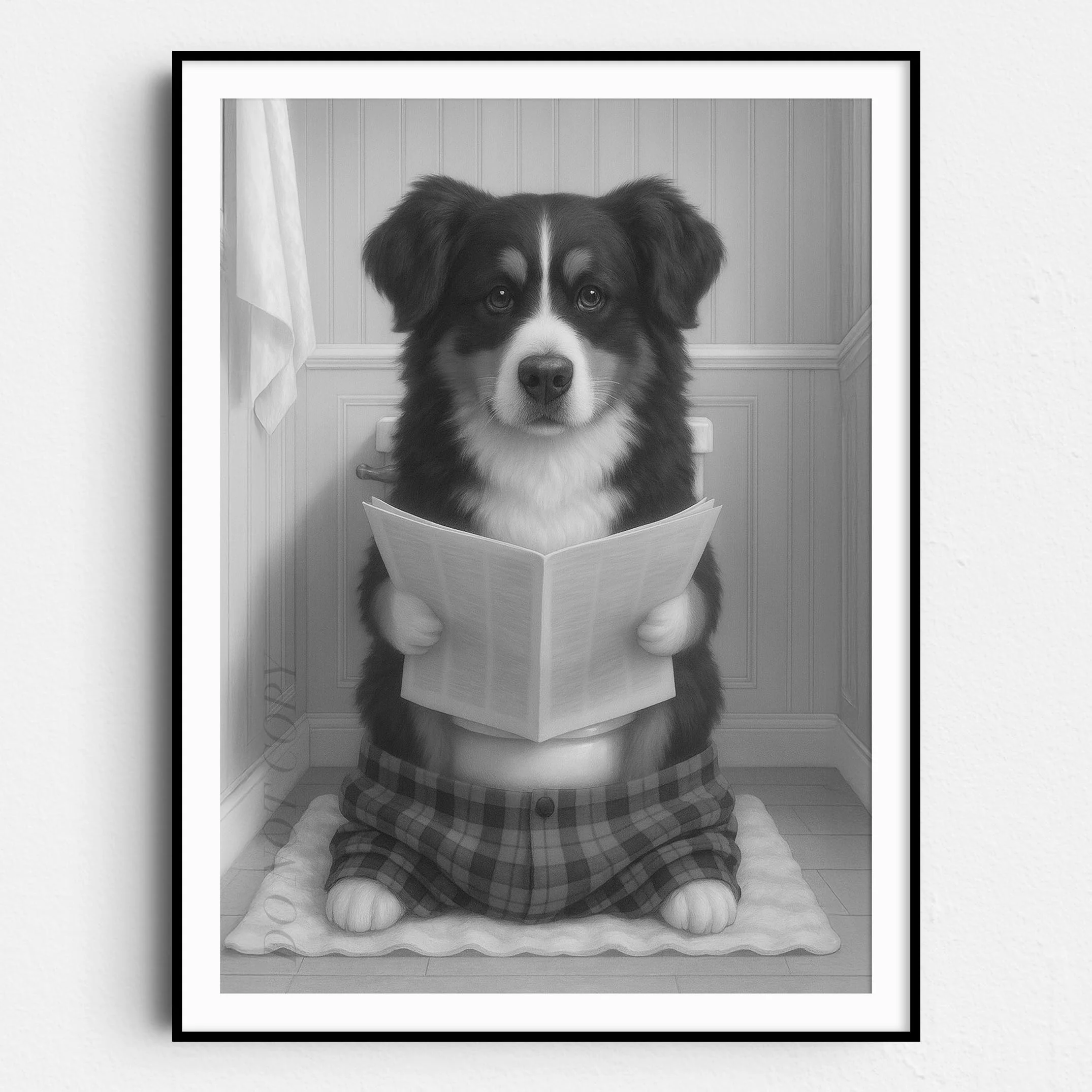 Bernese Mountain Dog Reading The Newspaper On The Toilet