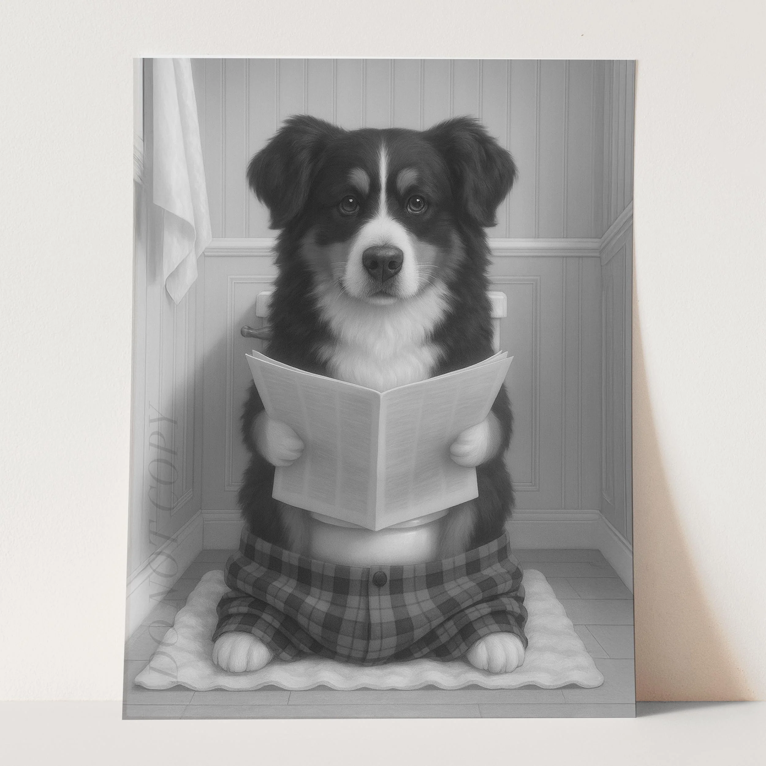 Bernese Mountain Dog Reading The Newspaper On The Toilet - Image 3