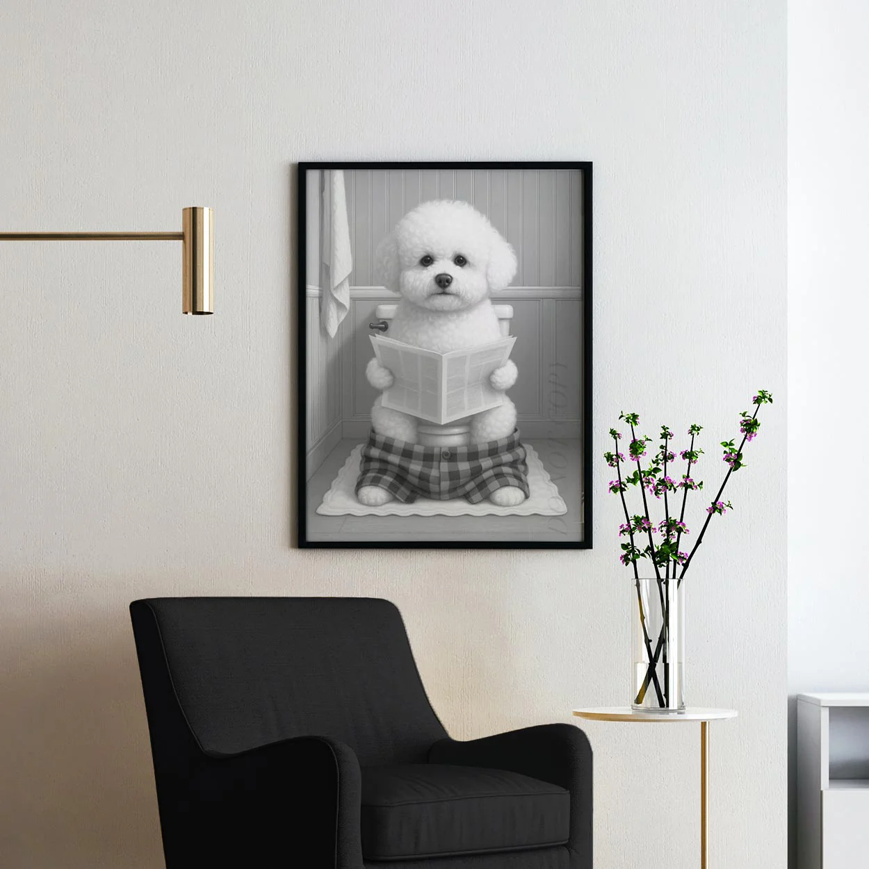 Bichon Frise Dog Reading The Newspaper On The Toilet - Image 2