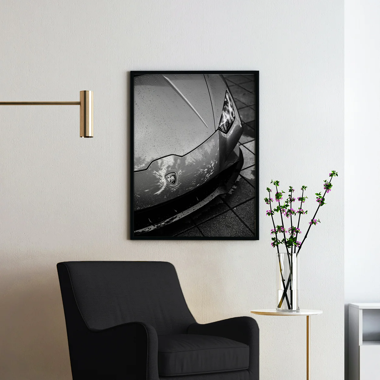 Black and White Lamborghini Close Up - Image 2
