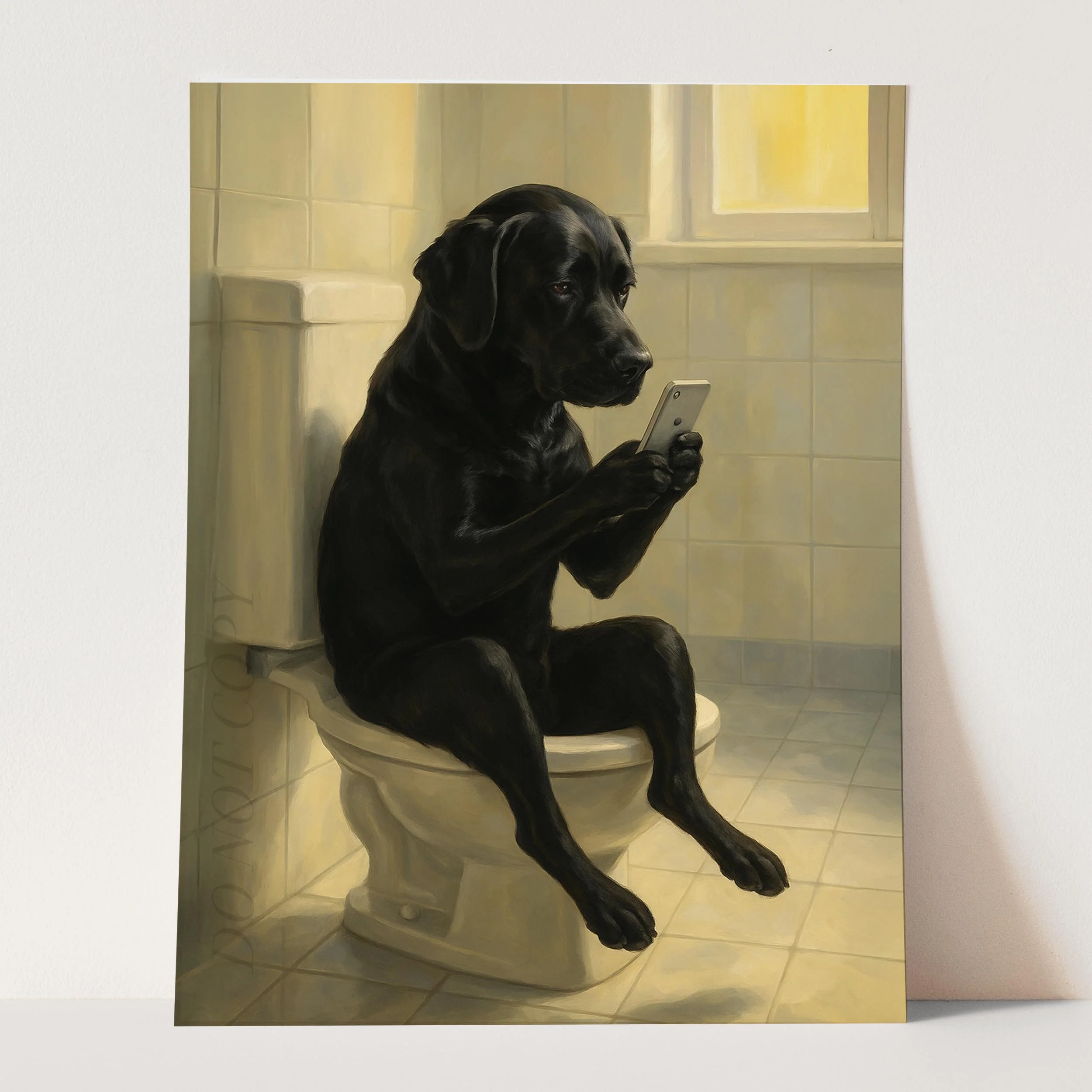 Black Labrador Dog On The Phone On The Toilet - Image 3