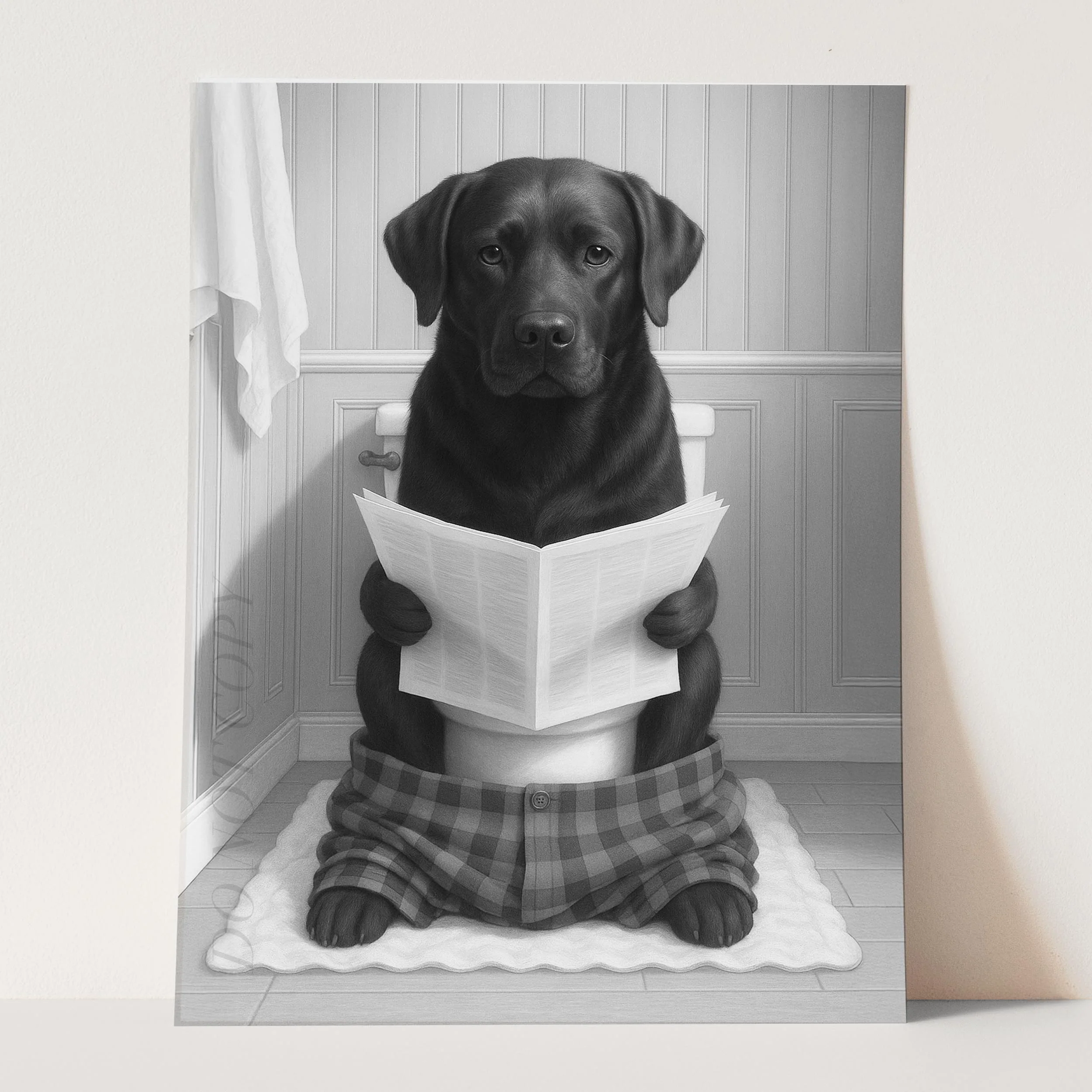 Black Labrador Dog Reading The Newspaper On The Toilet - Image 3