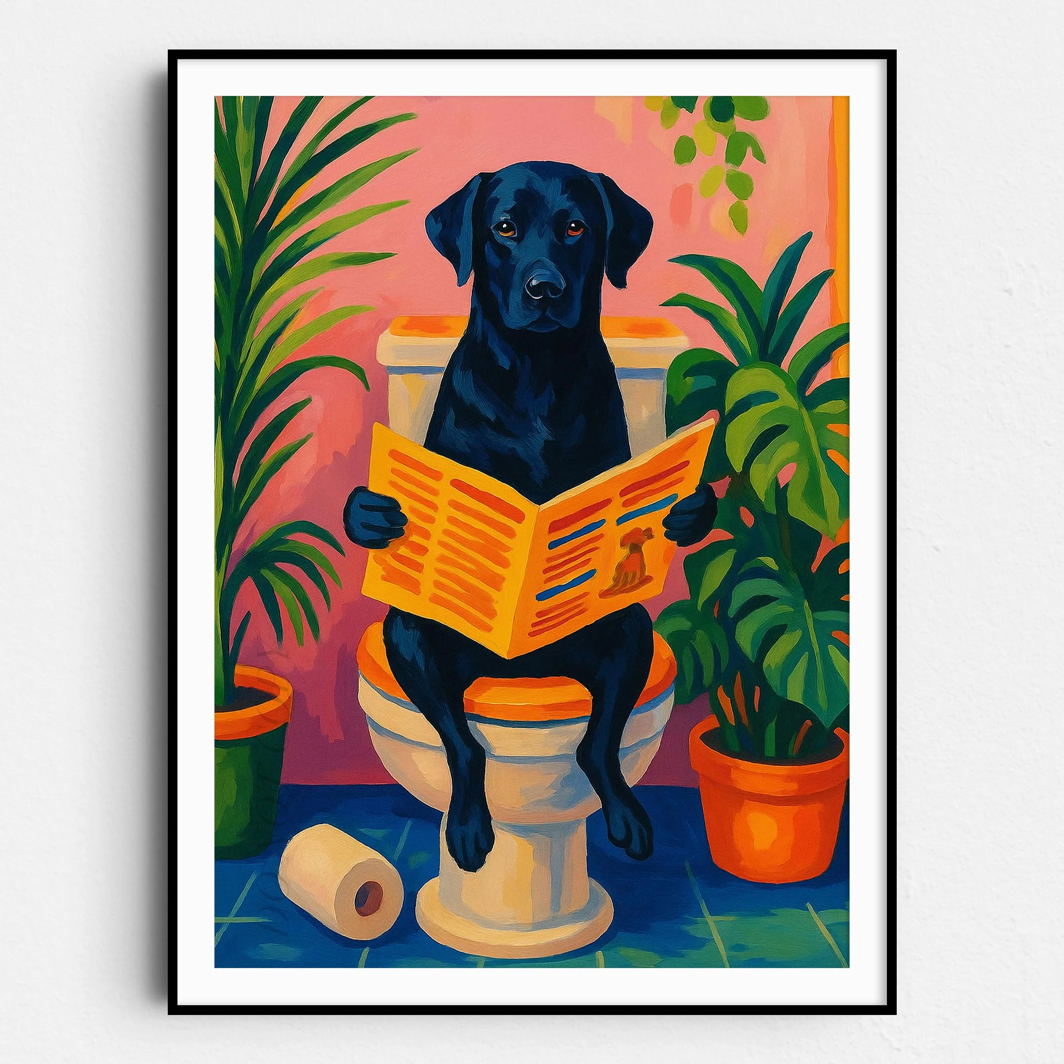 Black Labrador Dog Reading The Newspaper On The Toilet Henri Matisse