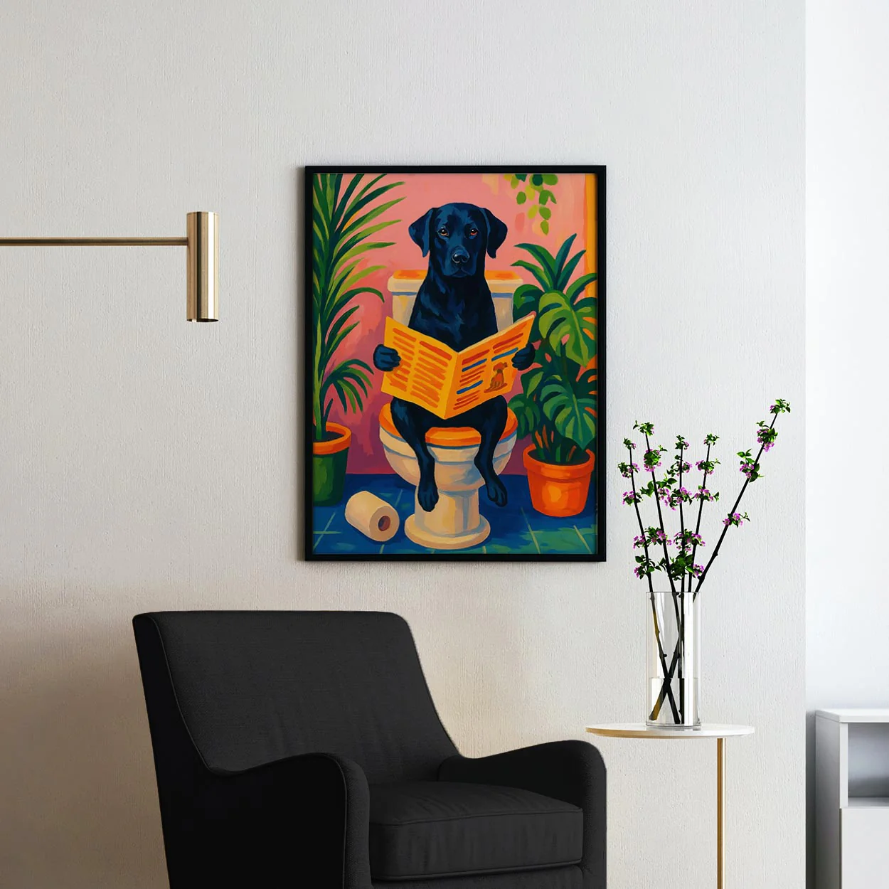Black Labrador Dog Reading The Newspaper On The Toilet Henri Matisse - Image 2