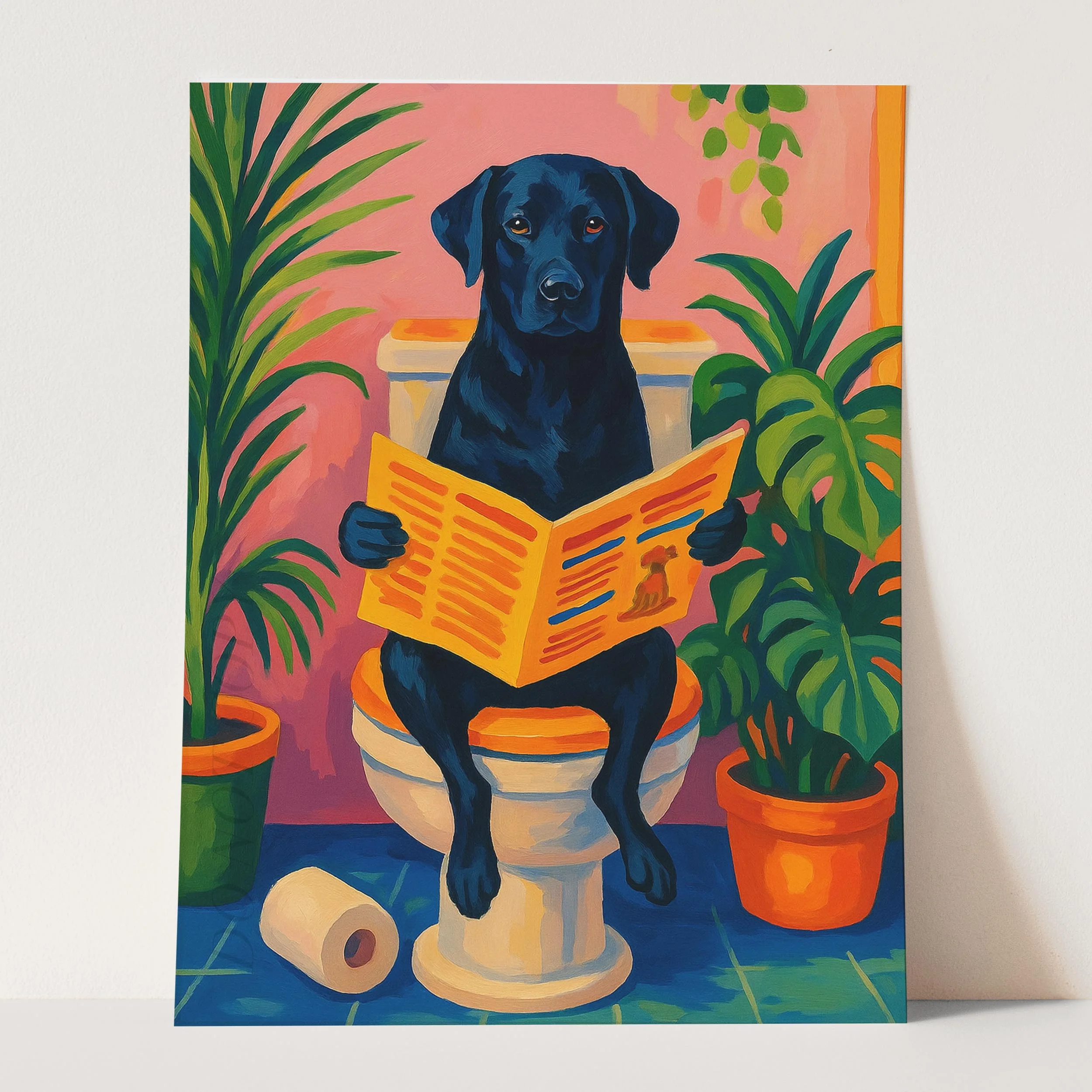 Black Labrador Dog Reading The Newspaper On The Toilet Henri Matisse - Image 3