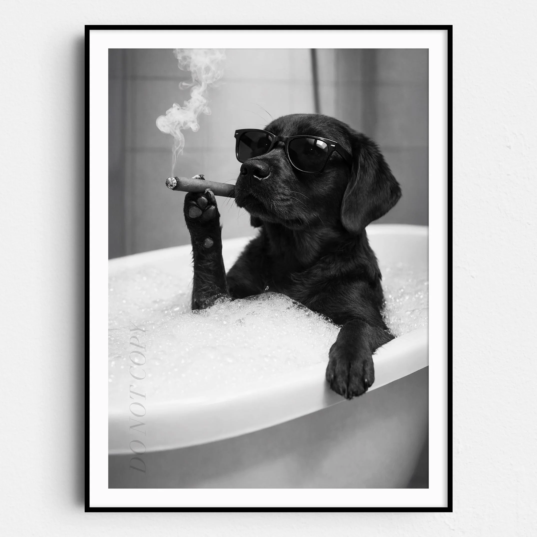 Black Labrador Retriever Dog Bathtub Cigar