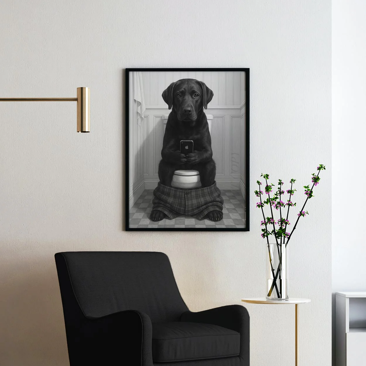 Black Labrador Retriever Dog On The Phone On The Toilet - Image 2