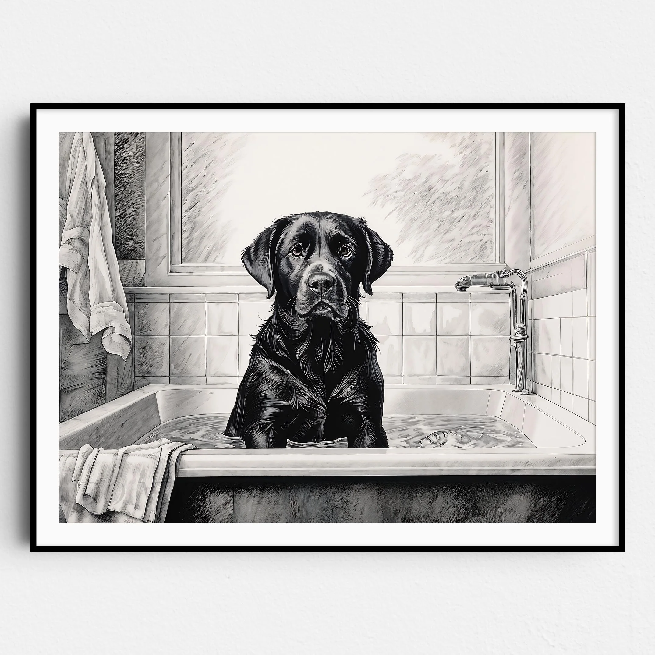 Black Labrador Retriever in the Bathtub