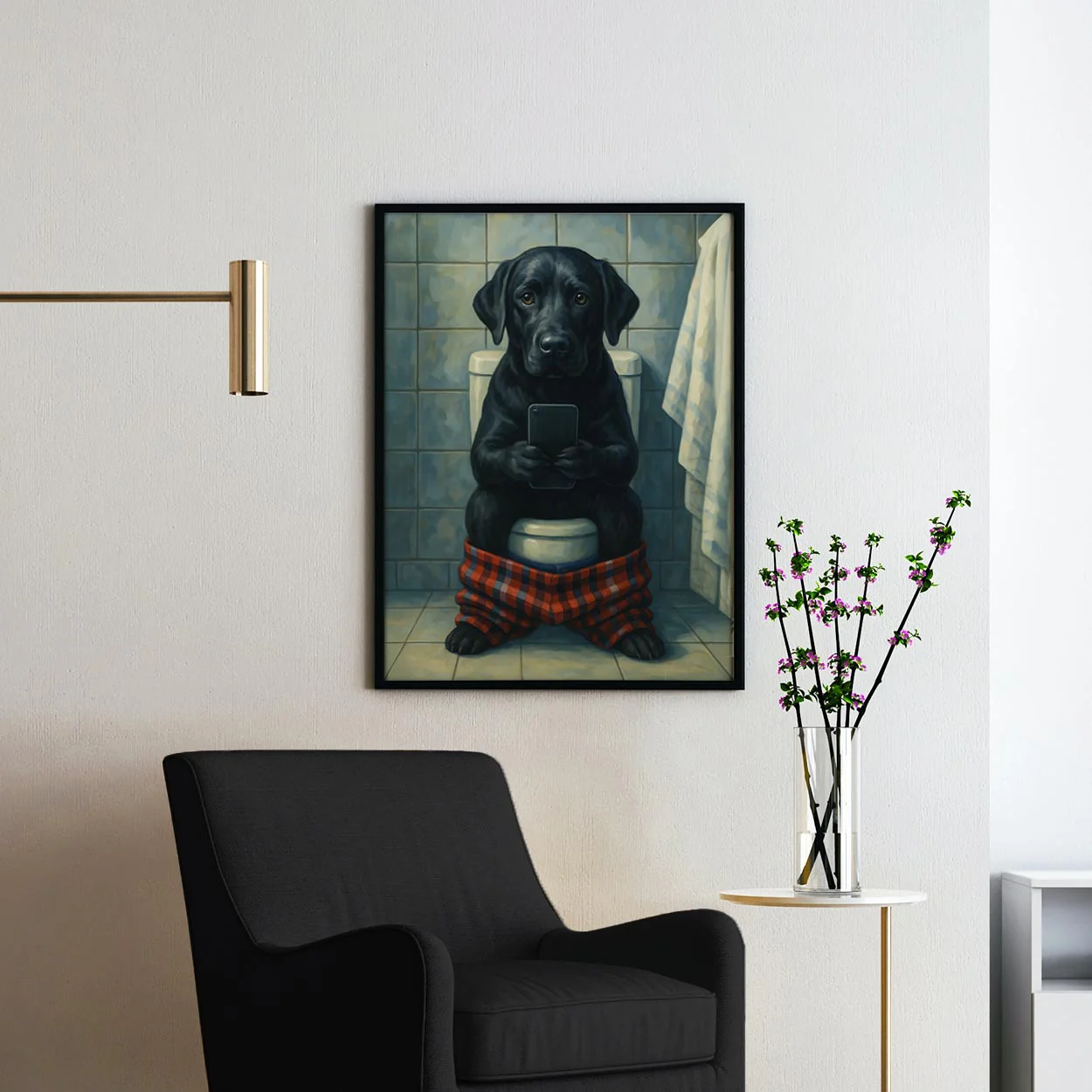 Black Labrador Retriever On The Toilet On The Phone - Image 2