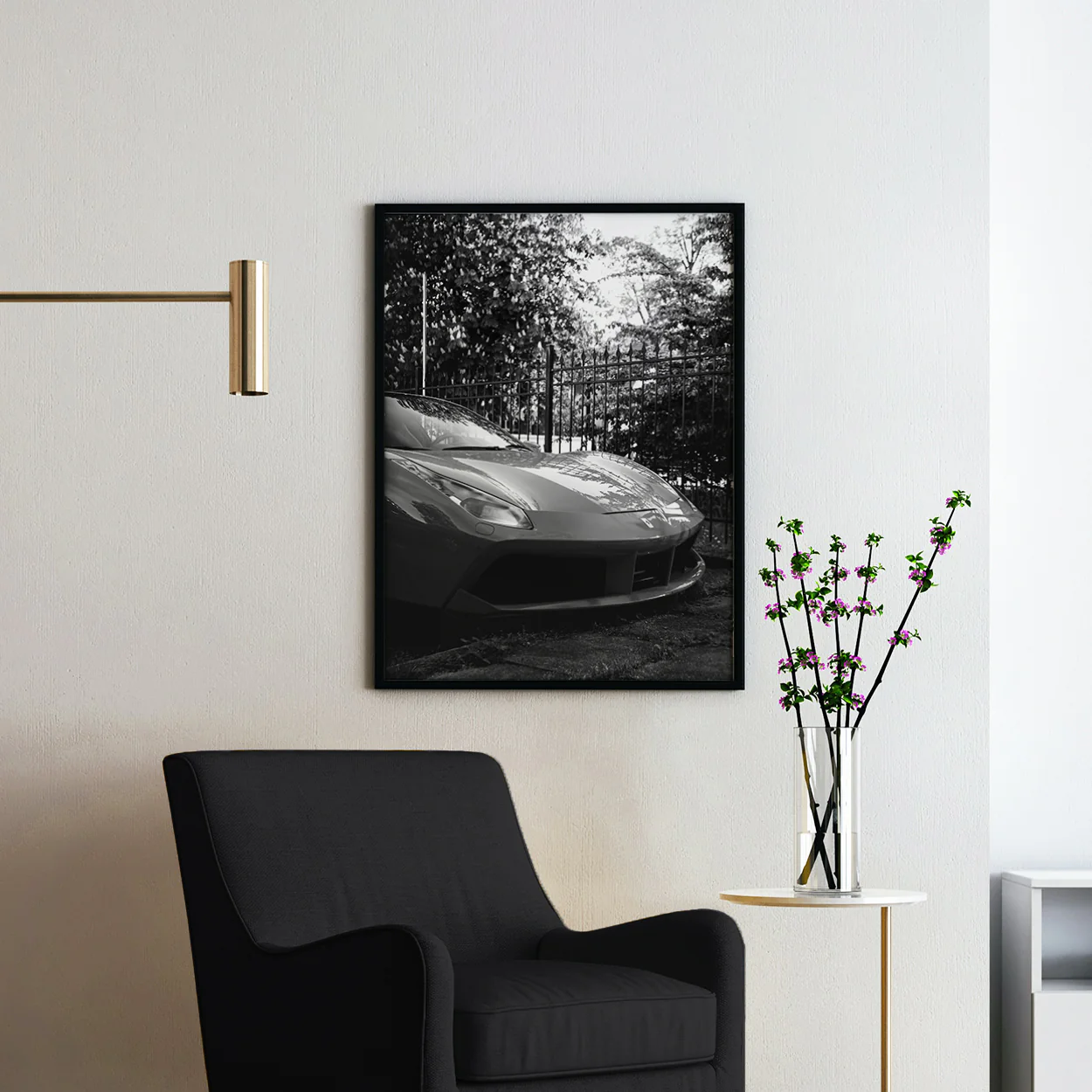 Black & White Ferrari in a Garden - Image 2