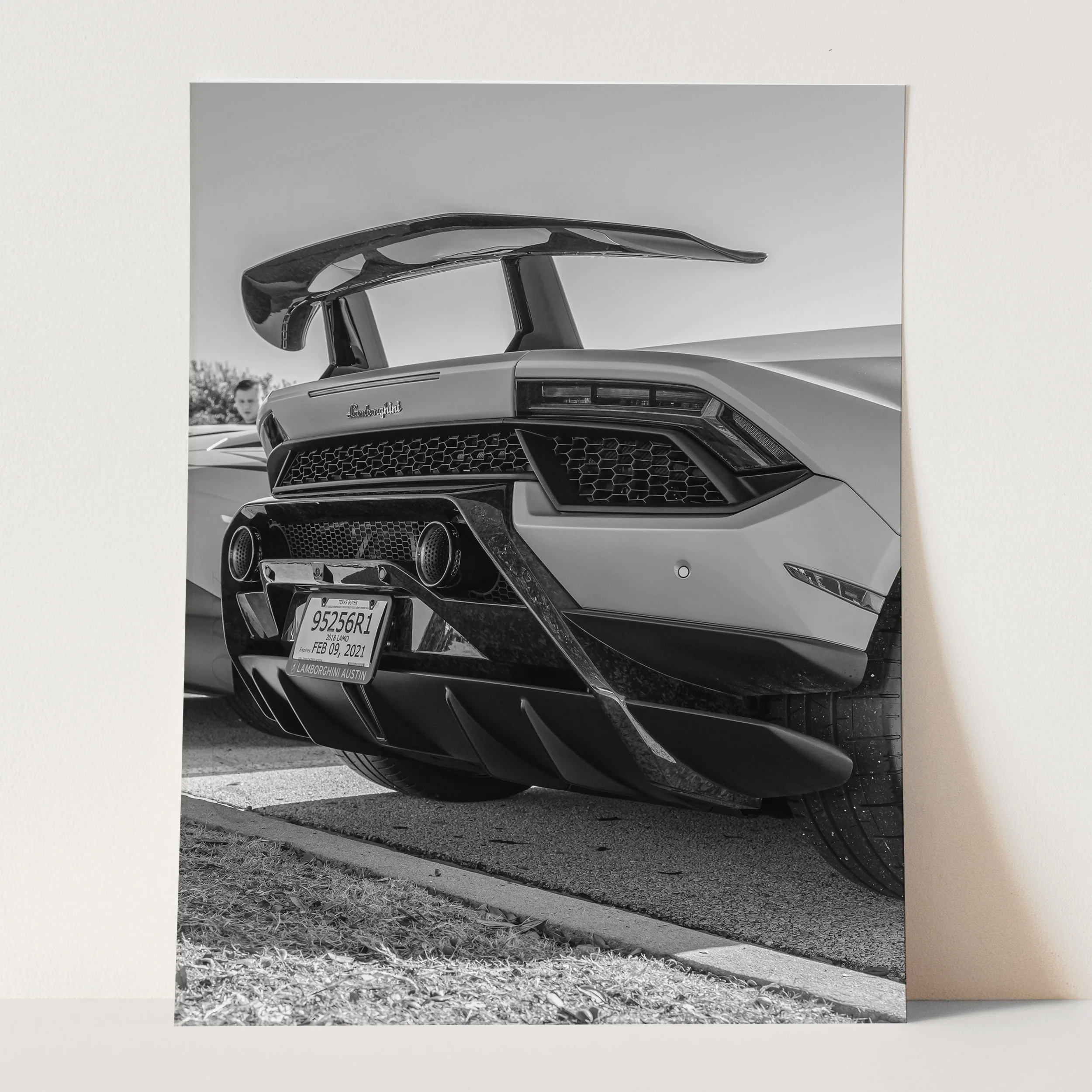 Black & White Lamborghini Rear View - Image 3