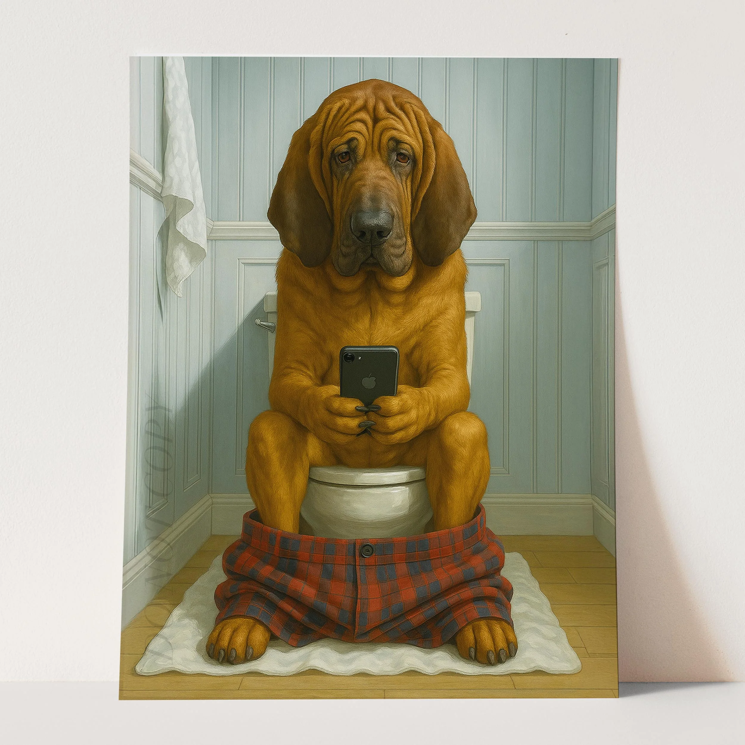 Bloodhound Dog On The Phone On The Toilet - Image 3