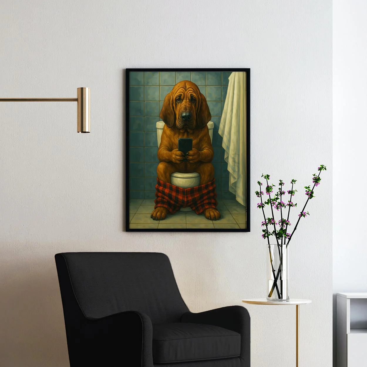 Bloodhound Dog On The Phone On The Toilet - Image 2