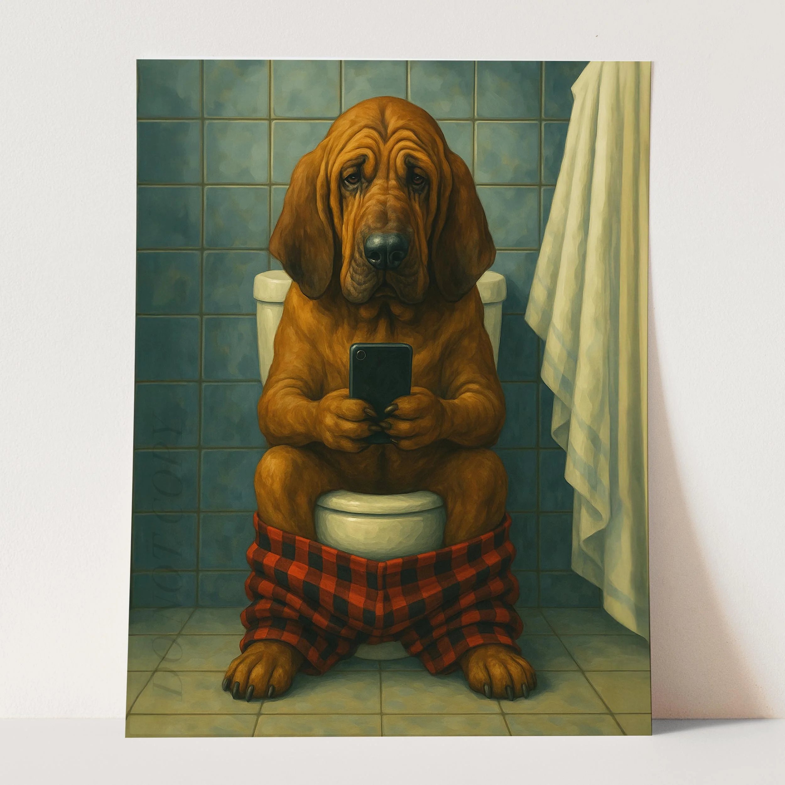 Bloodhound Dog On The Phone On The Toilet - Image 3